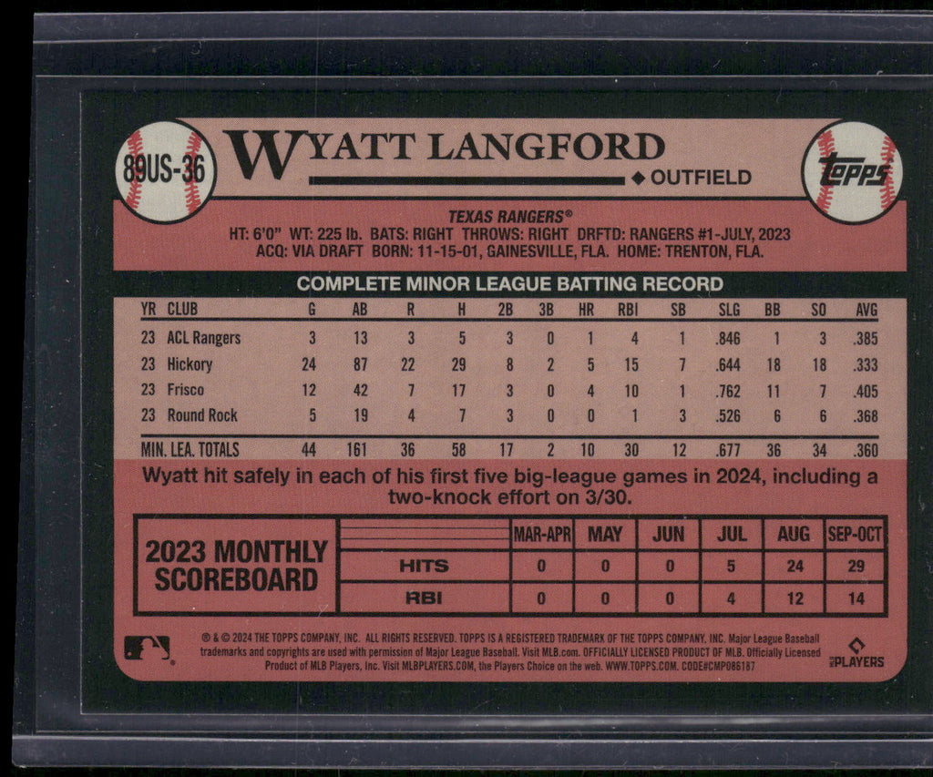 2024 Topps Update #89US-36 Wyatt Langford 1989 Topps Baseball 35th Anniversary