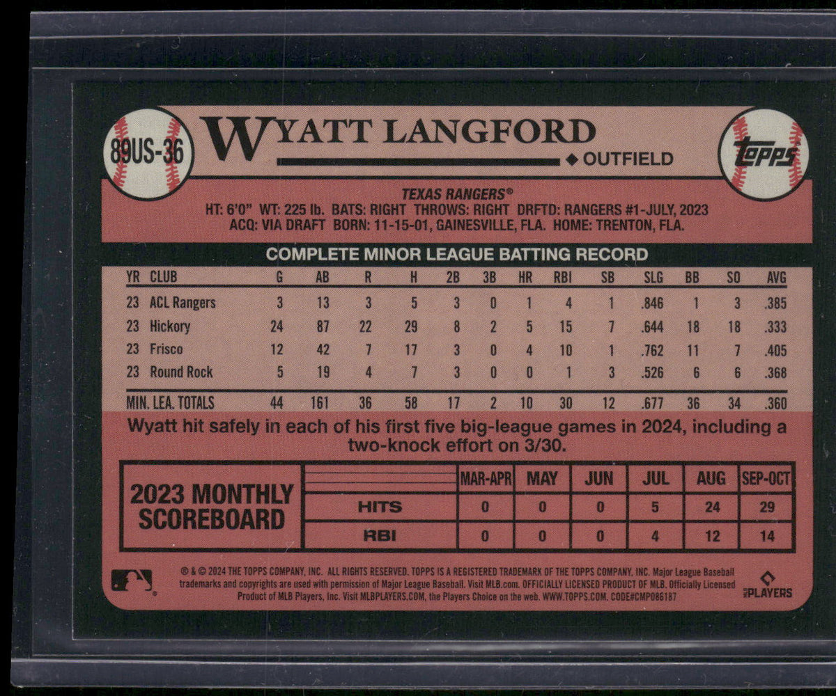 2024 Topps Update #89US-36 Wyatt Langford 1989 Topps Baseball 35th Anniversary