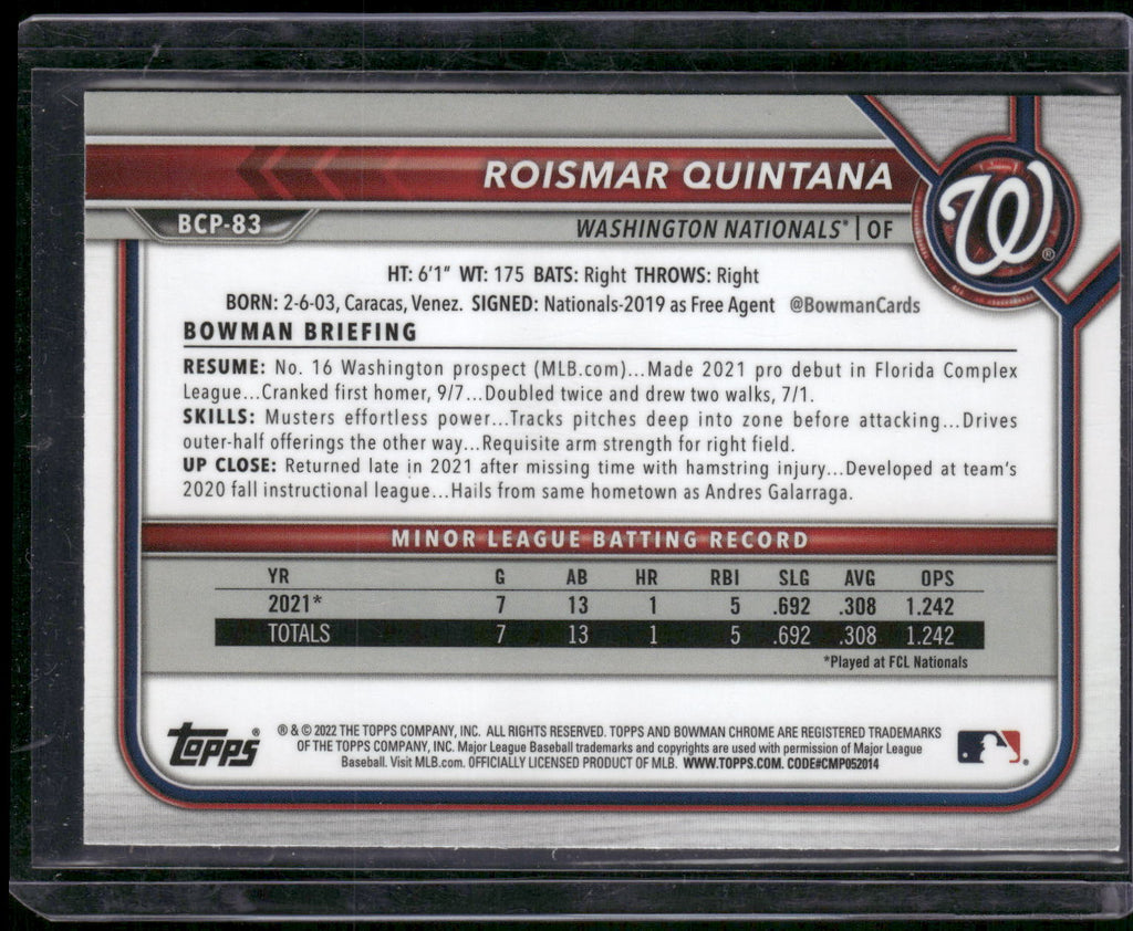 2022 Bowman #BCP-83 Roismar Quintana Chrome Prospects Mojo Refractors