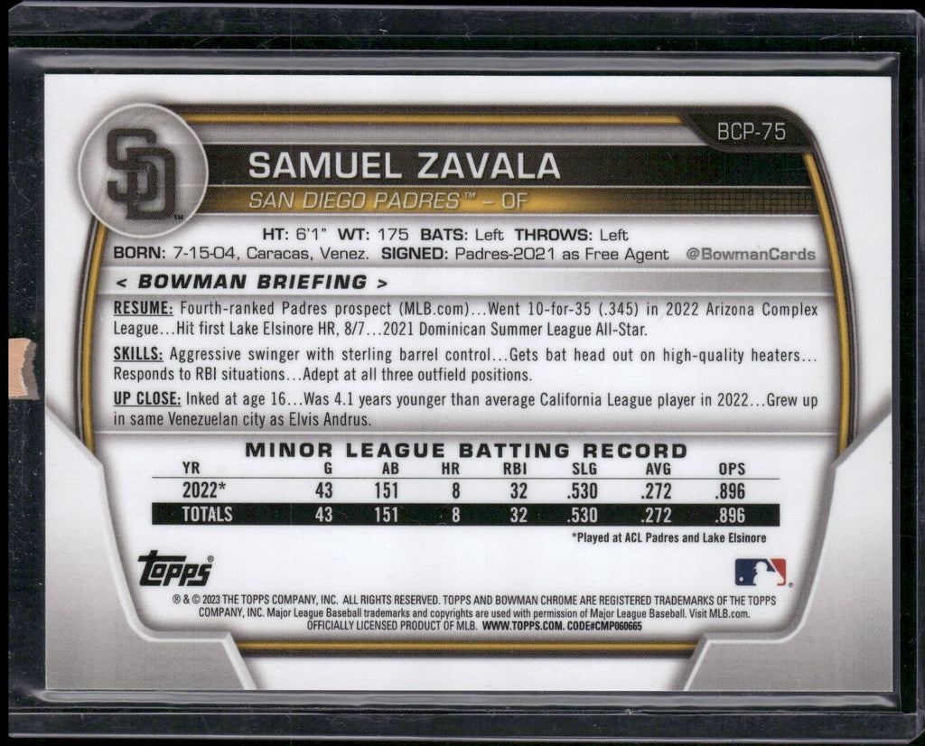 2023 Bowman #BP-75 Samuel Zavala Prospects Green Pattern #/99