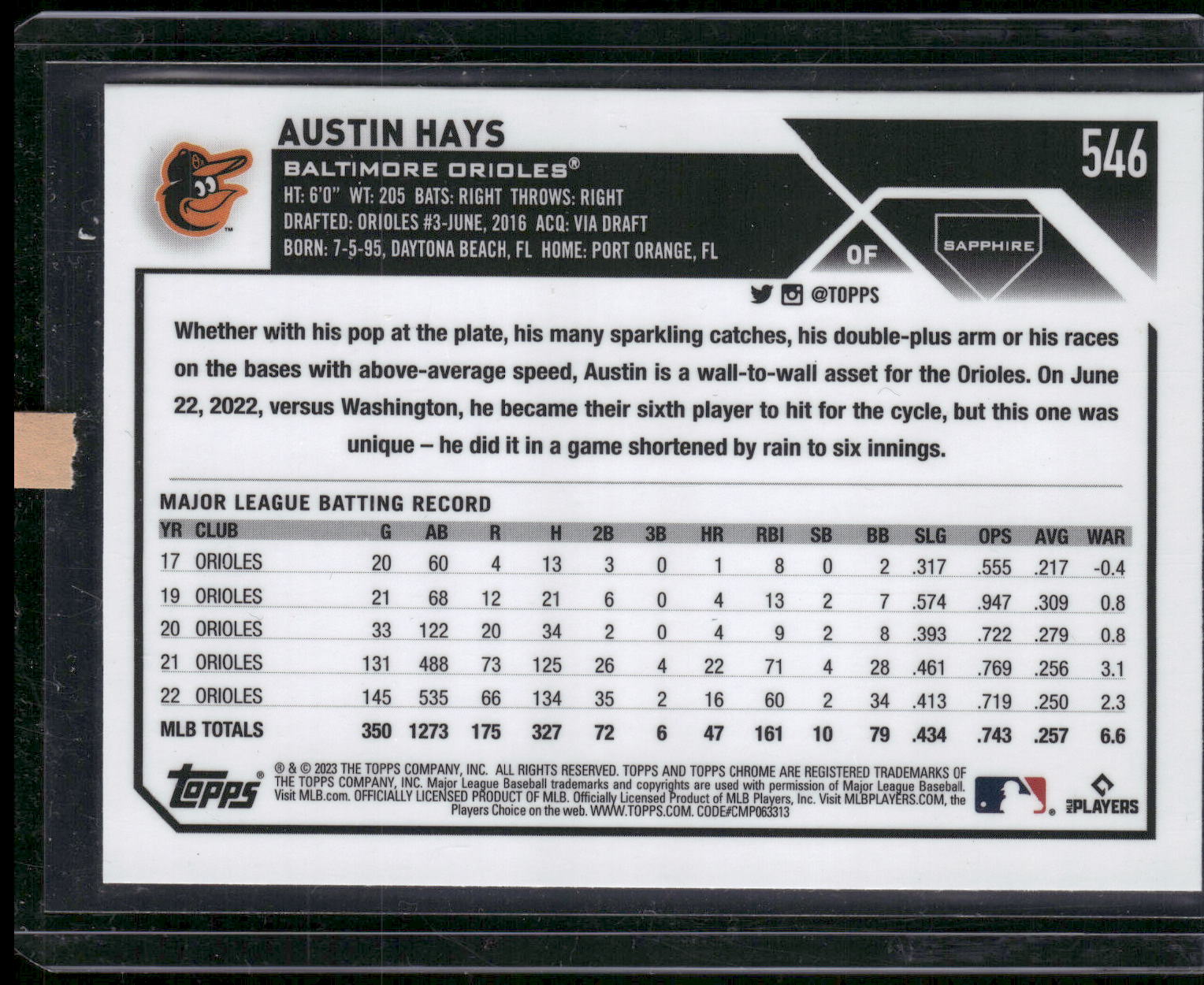 2023 Topps Chrome Sapphire Edition #546 Austin Hays