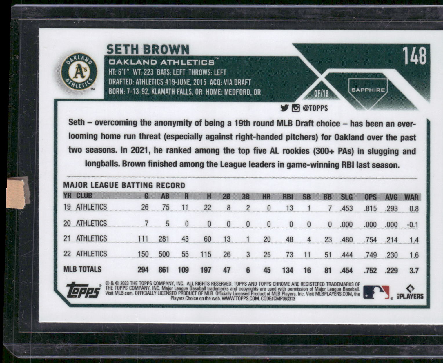 2023 Topps Chrome Sapphire Edition #148 Seth Brown