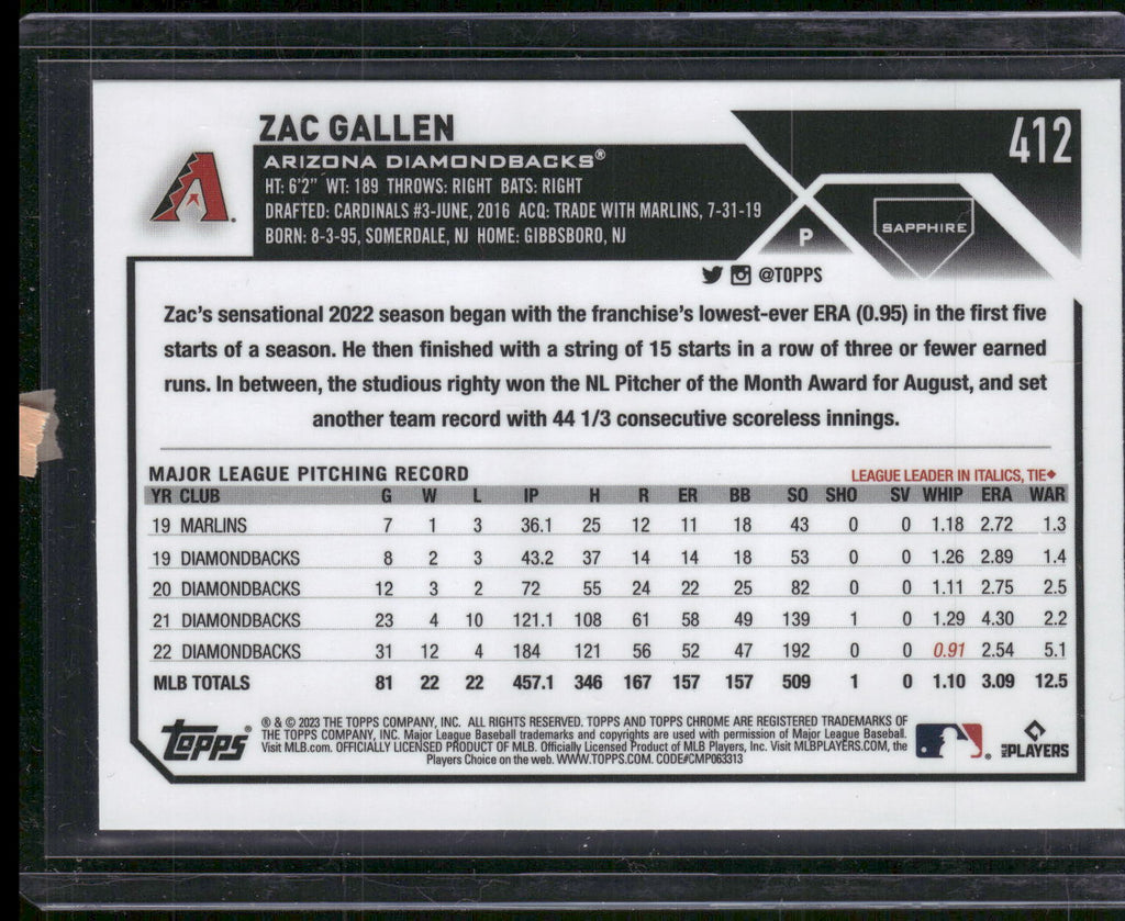 2023 Topps Chrome Sapphire Edition #412 Zac Gallen
