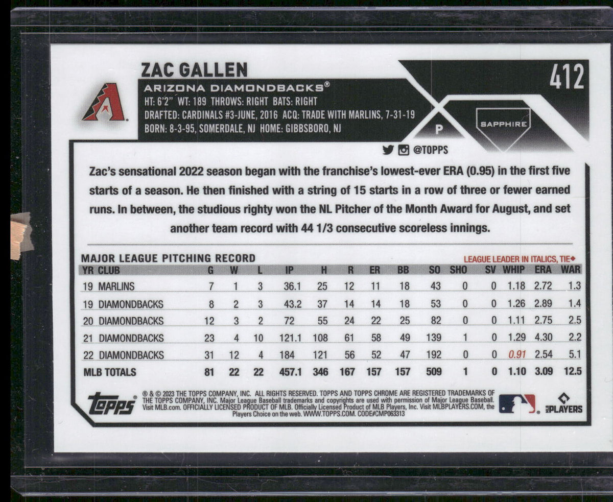2023 Topps Chrome Sapphire Edition #412 Zac Gallen