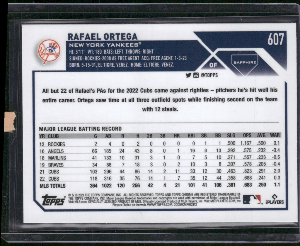 2023 Topps Chrome Sapphire Edition #607 Rafael Ortega