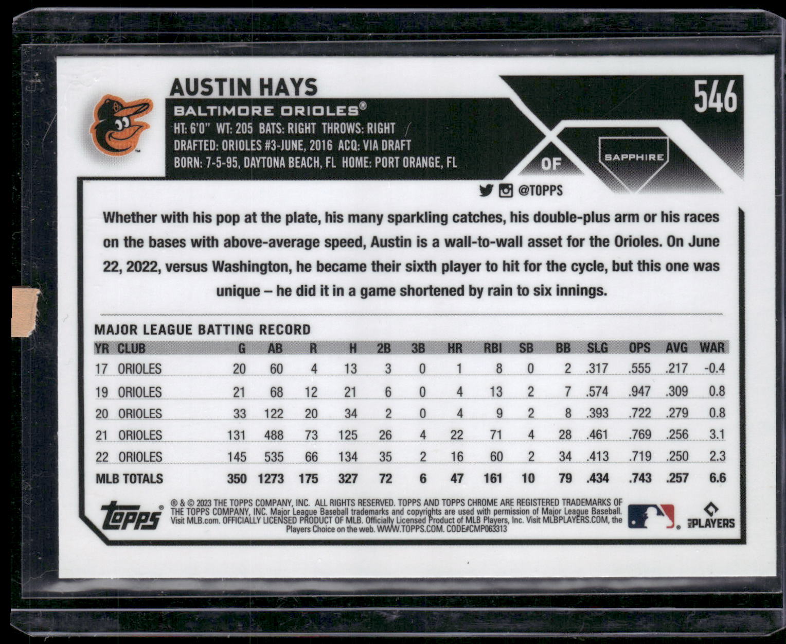 2023 Topps Chrome Sapphire Edition #546 Austin Hays