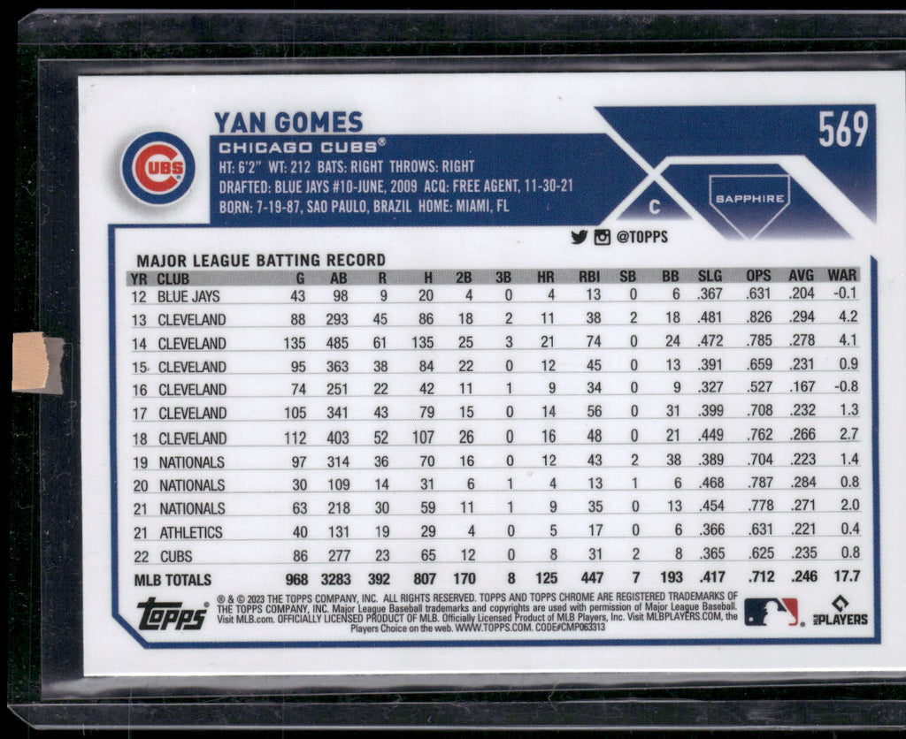 2023 Topps Chrome Sapphire Edition #569 Yan Gomes