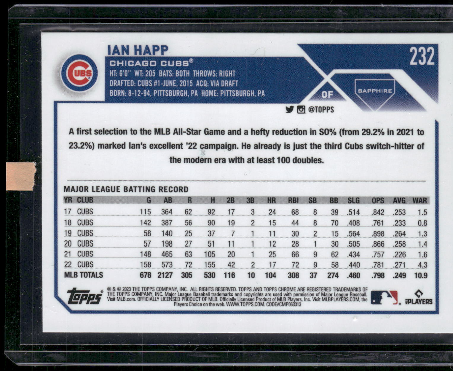 2023 Topps Chrome Sapphire Edition #232 Ian Happ