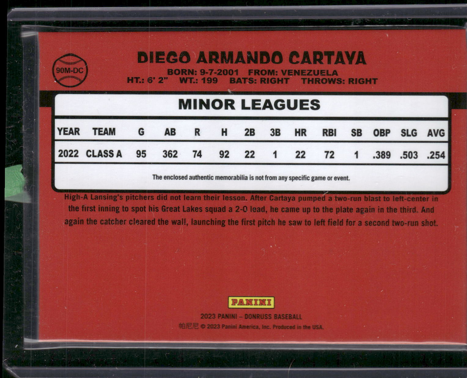 2023 Donruss #90M-DC Diego Cartaya Retro 1990 Materials