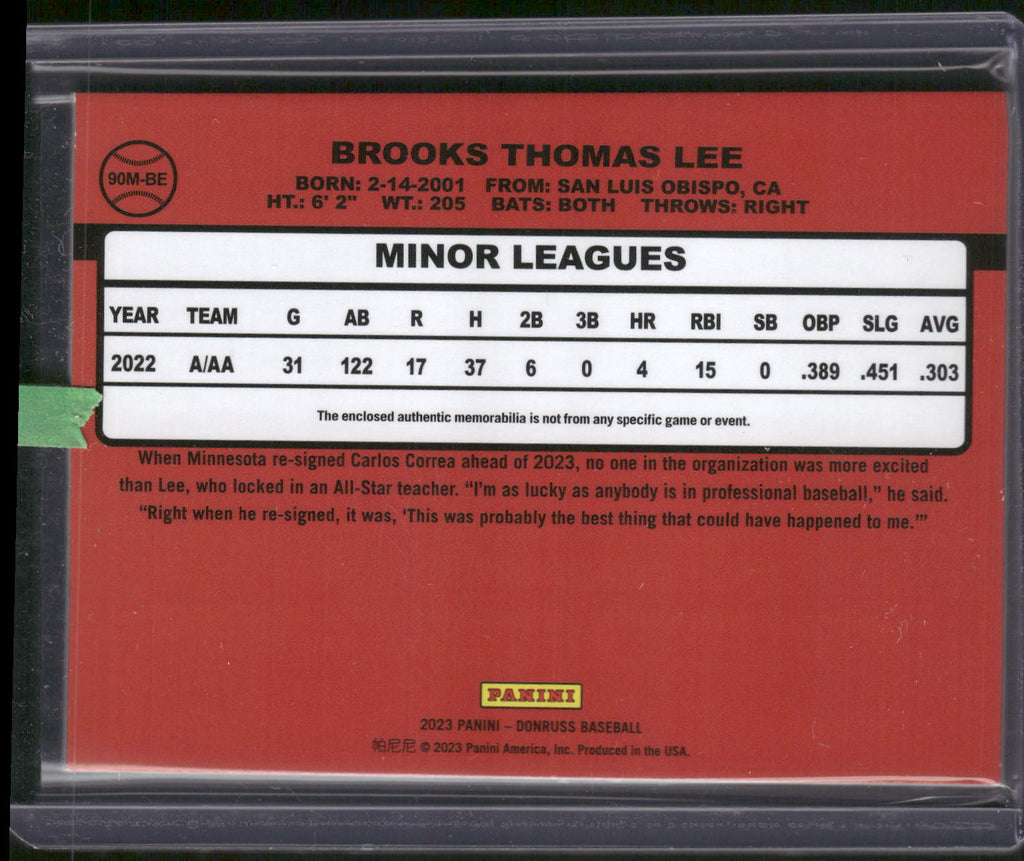 2023 Donruss #90M-BE Brooks Lee Retro 1990 Materials