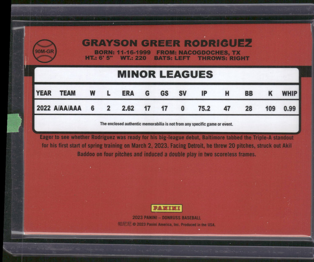 2023 Donruss #90M-GR Grayson Rodriguez Retro 1990 Materials