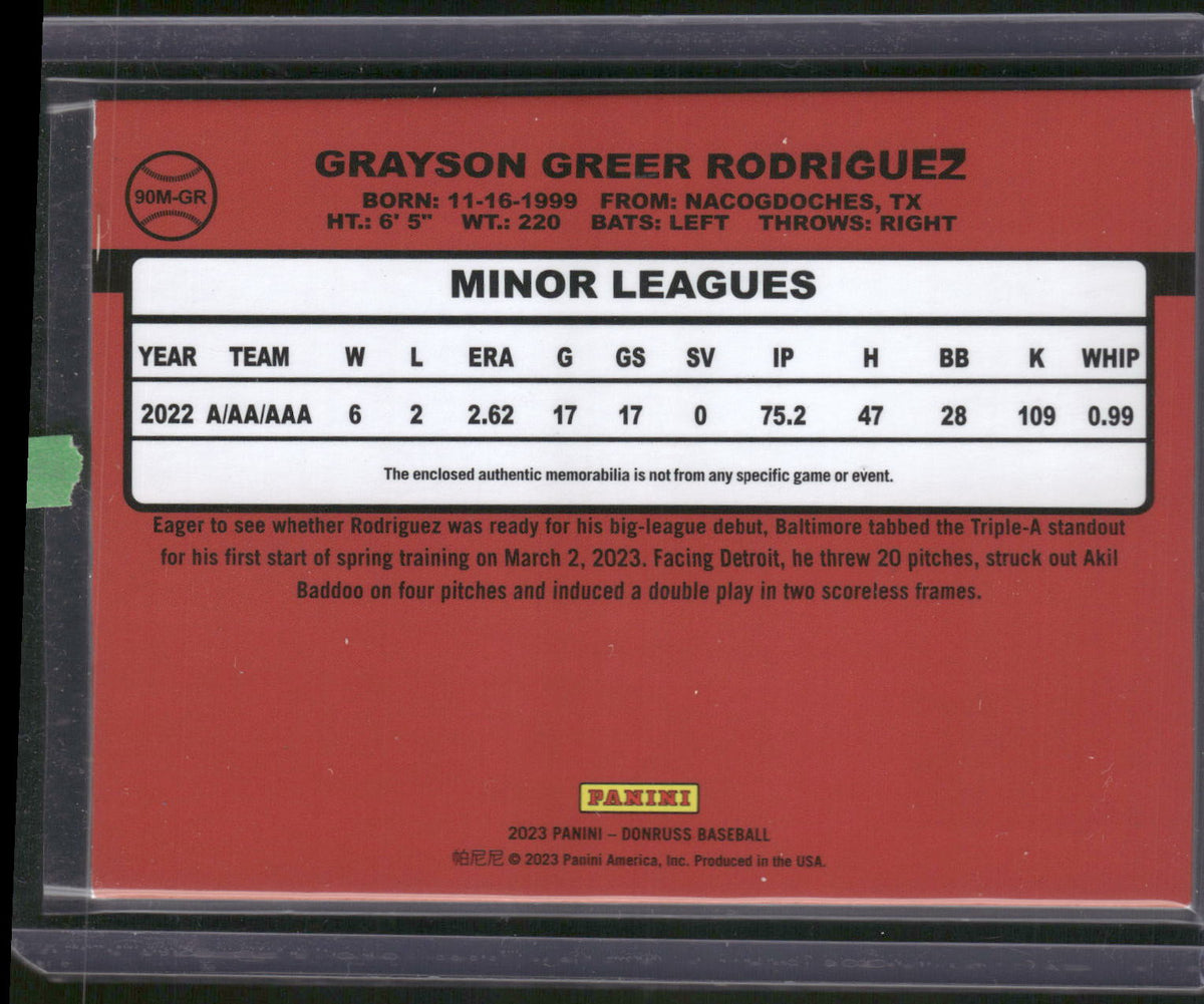 2023 Donruss #90M-GR Grayson Rodriguez Retro 1990 Materials