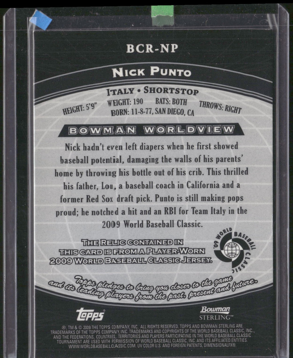 2009 Bowman Sterling #BCR-NP Nick Punto WBC Relics
