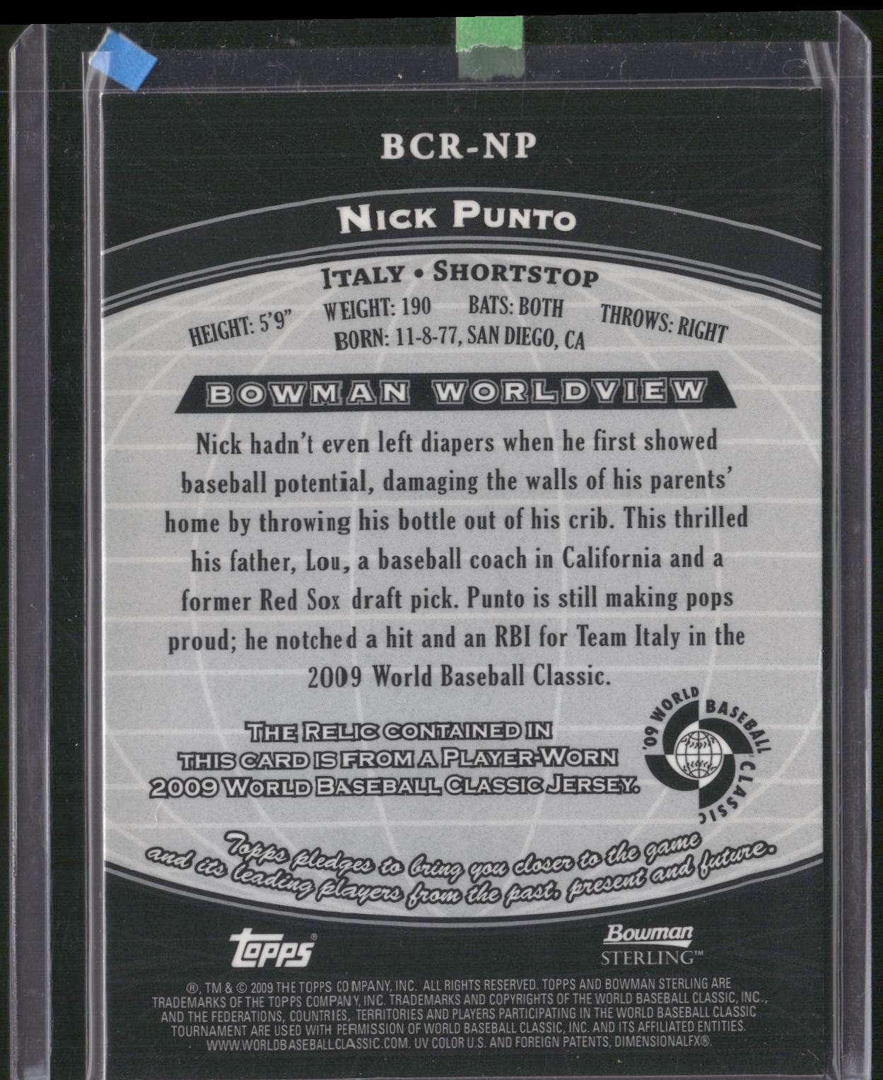 2009 Bowman Sterling #BCR-NP Nick Punto WBC Relics
