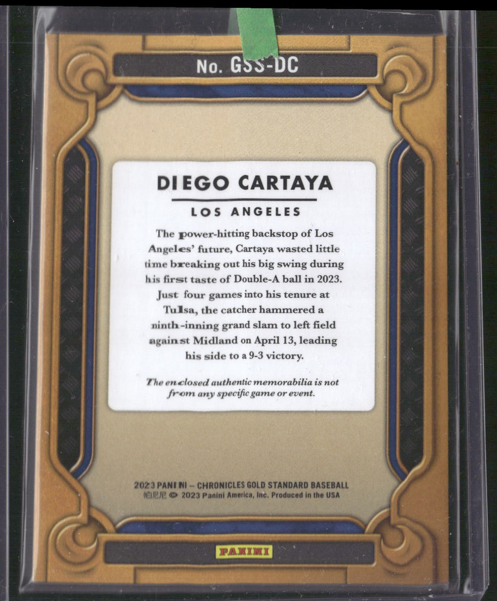 2023 Panini Chronicles - Gold Standard Swatches #GSS-DC Diego Cartaya
