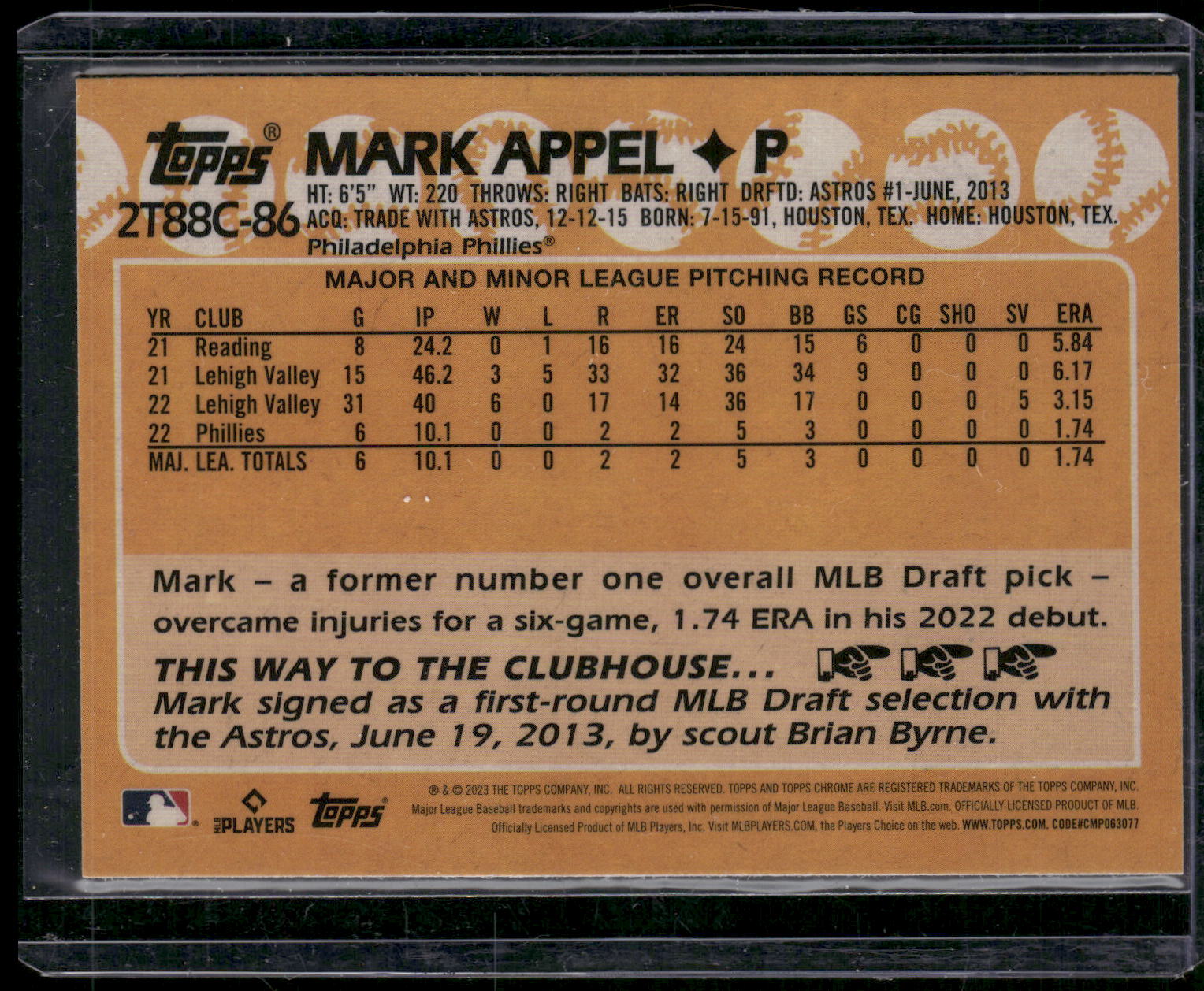 2023 Topps #2T88C-86 Mark Appel 1988 Topps Baseball 35th Anniversary Chrome