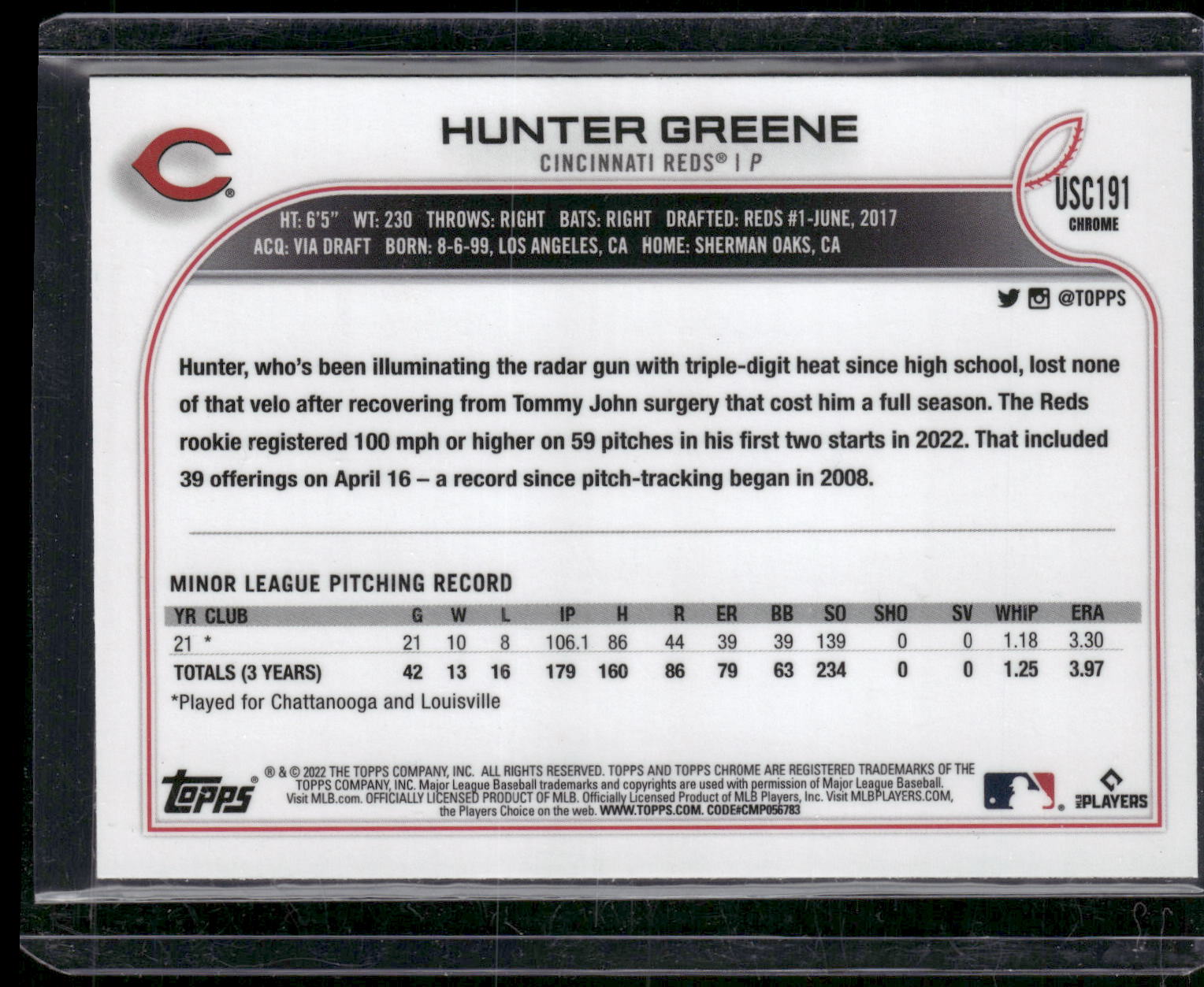 2022 Topps Chrome Update #USC191 Hunter Greene