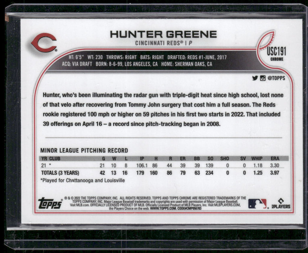 2022 Topps Chrome Update #USC191 Hunter Greene Purple Refractor