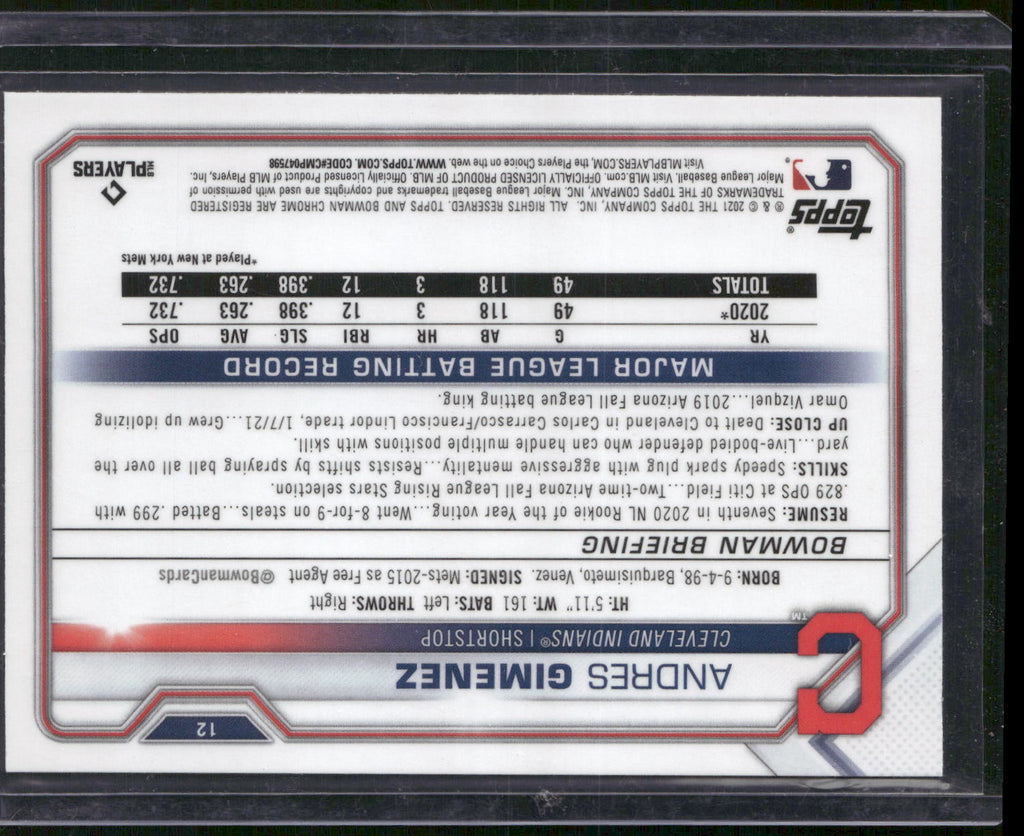 2021 Bowman Chrome #12 Andres Gimenez