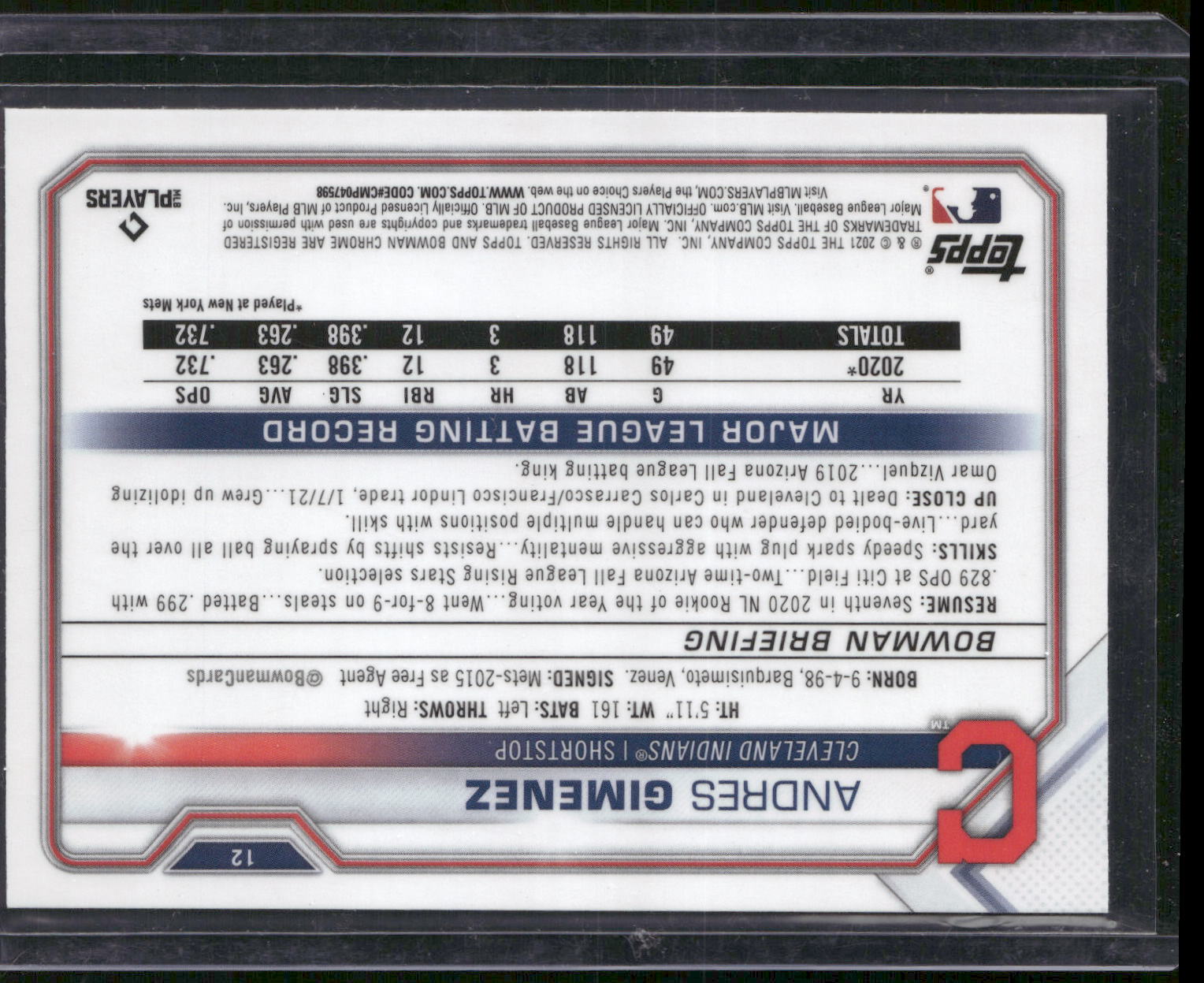2021 Bowman Chrome #12 Andres Gimenez