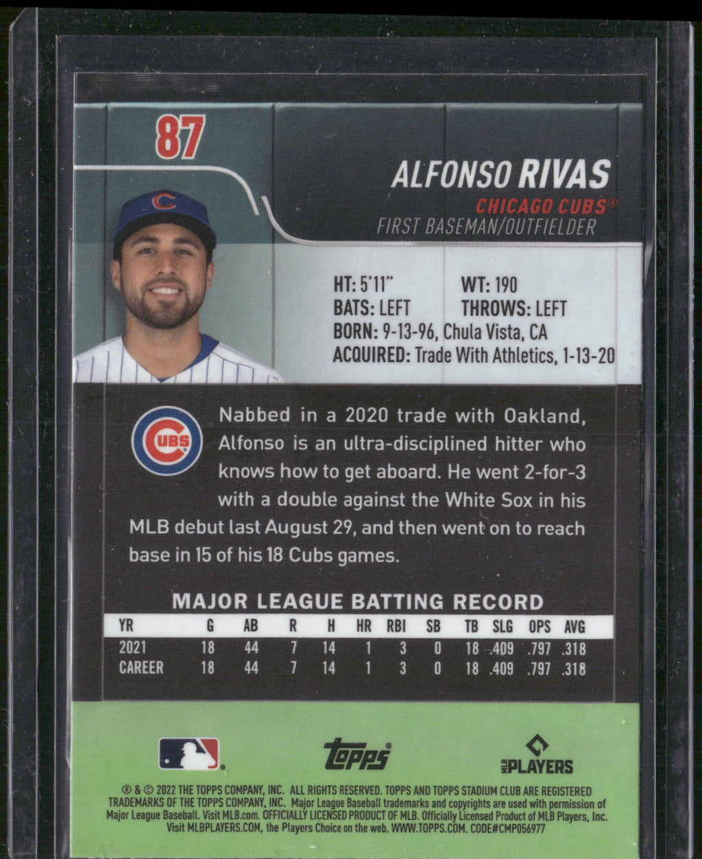 2022 Stadium Club Chrome #87 Alfonso Rivas