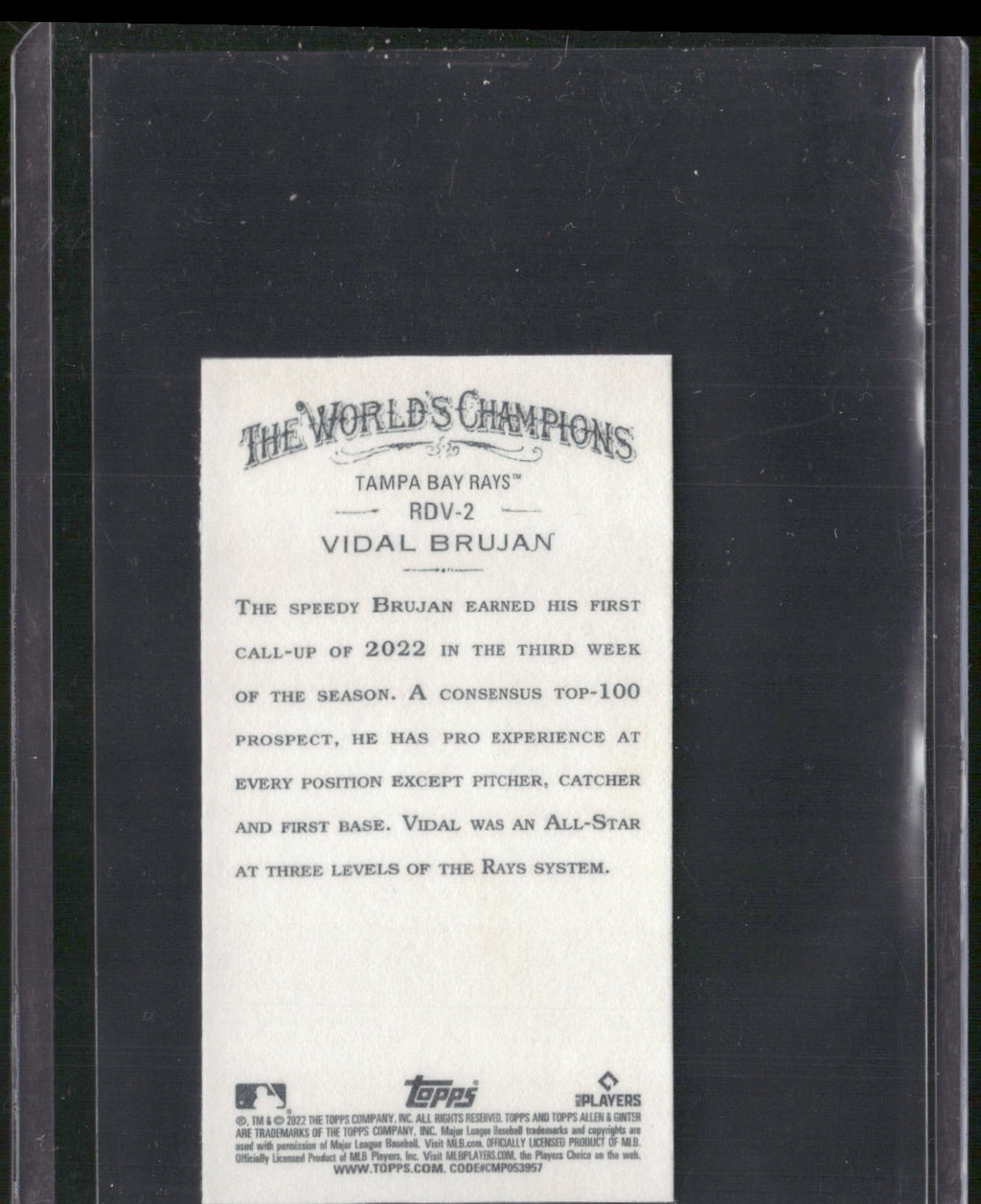 2022 Topps Allen & Ginter #RDV-2 Vidal Brujan Mini 2006 A & G Rookie Design