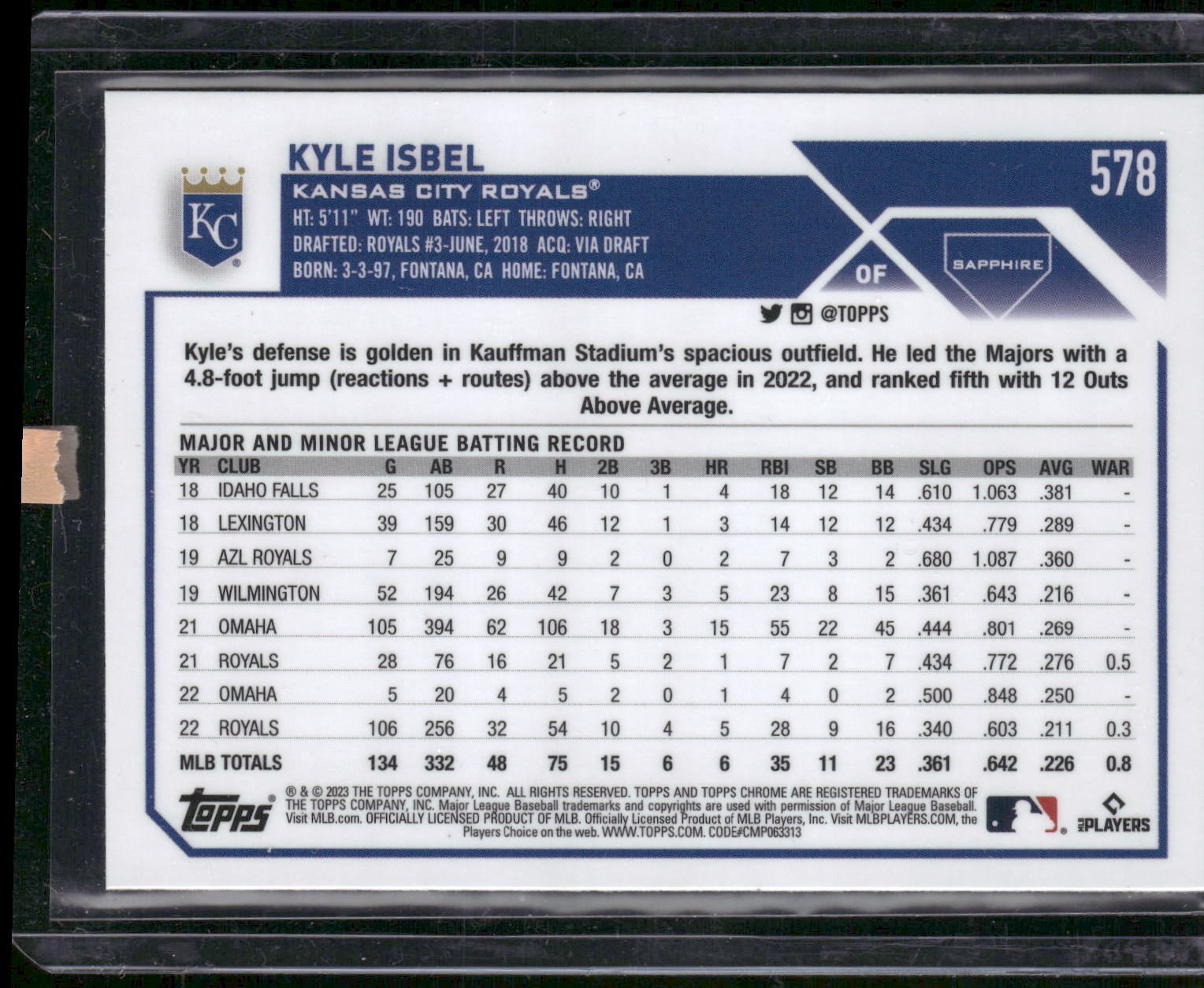 2023 Topps Chrome Sapphire Edition #578 Kyle Isbel