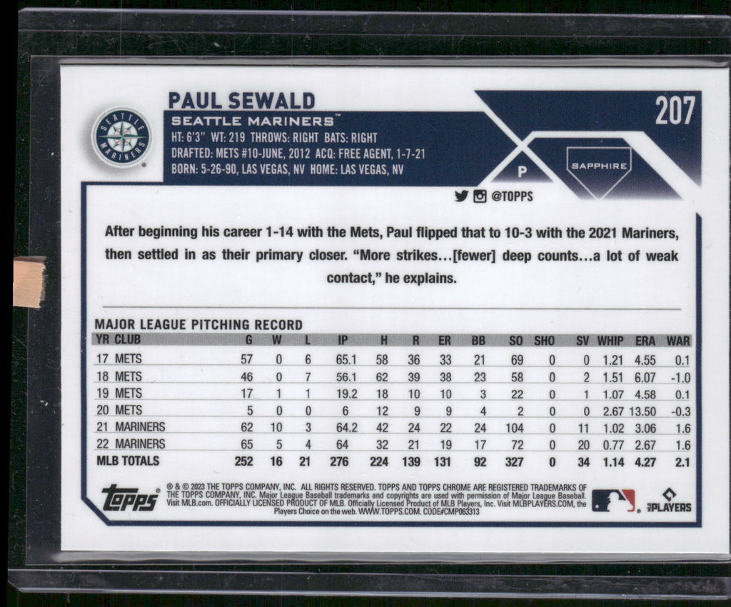 2023 Topps Chrome Sapphire Edition #207 Paul Sewald