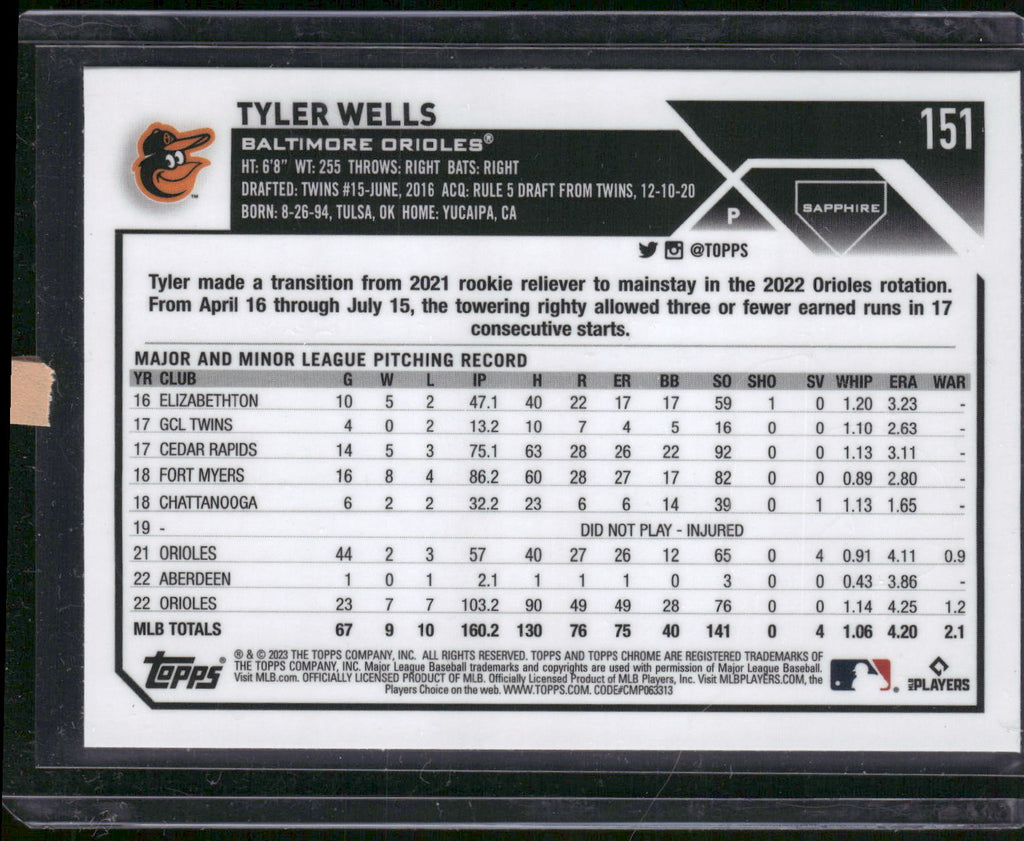 2023 Topps Chrome Sapphire Edition #151 Tyler Wells