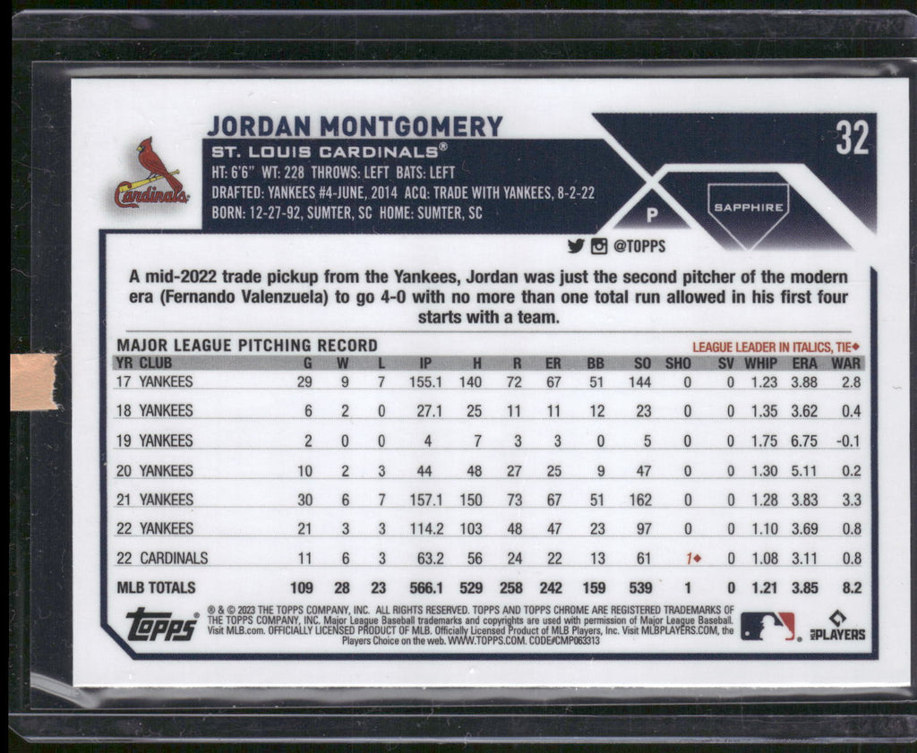 2023 Topps Chrome Sapphire Edition #32 Jordan Montgomery