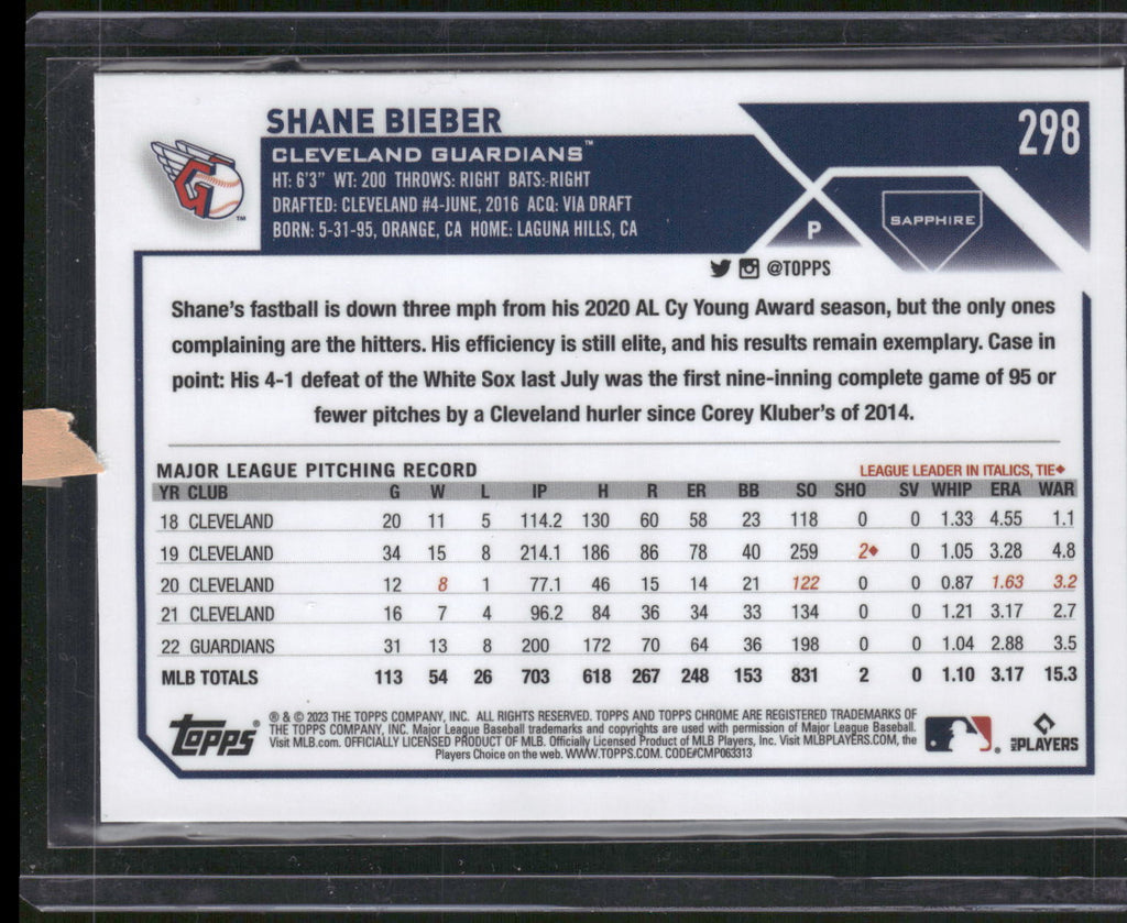 2023 Topps Chrome Sapphire Edition #298 Shane Bieber
