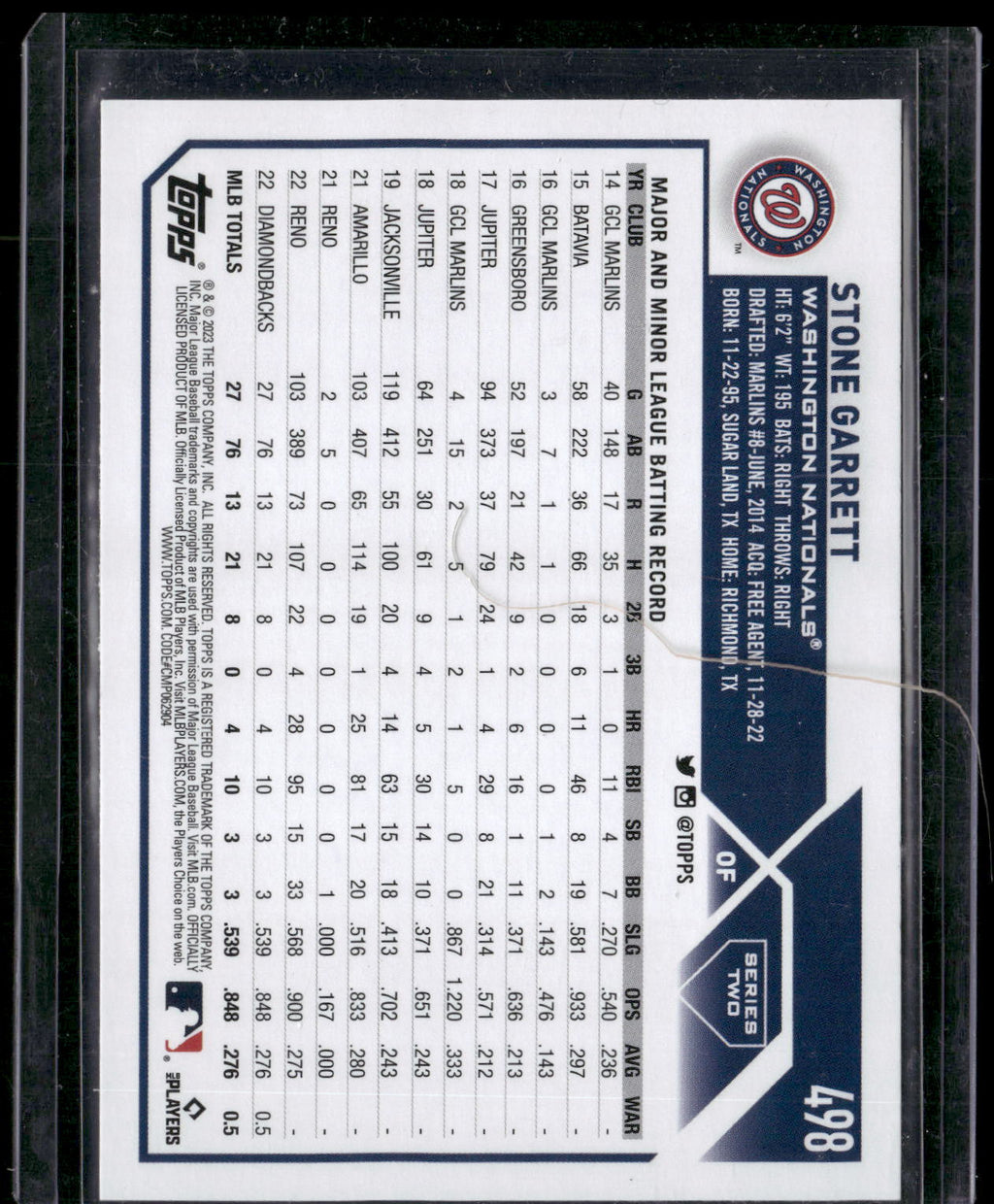 2023 Topps #498 Stone Garrett Royal Blue