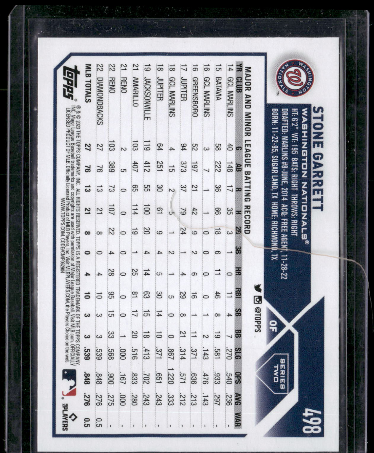 2023 Topps #498 Stone Garrett Royal Blue