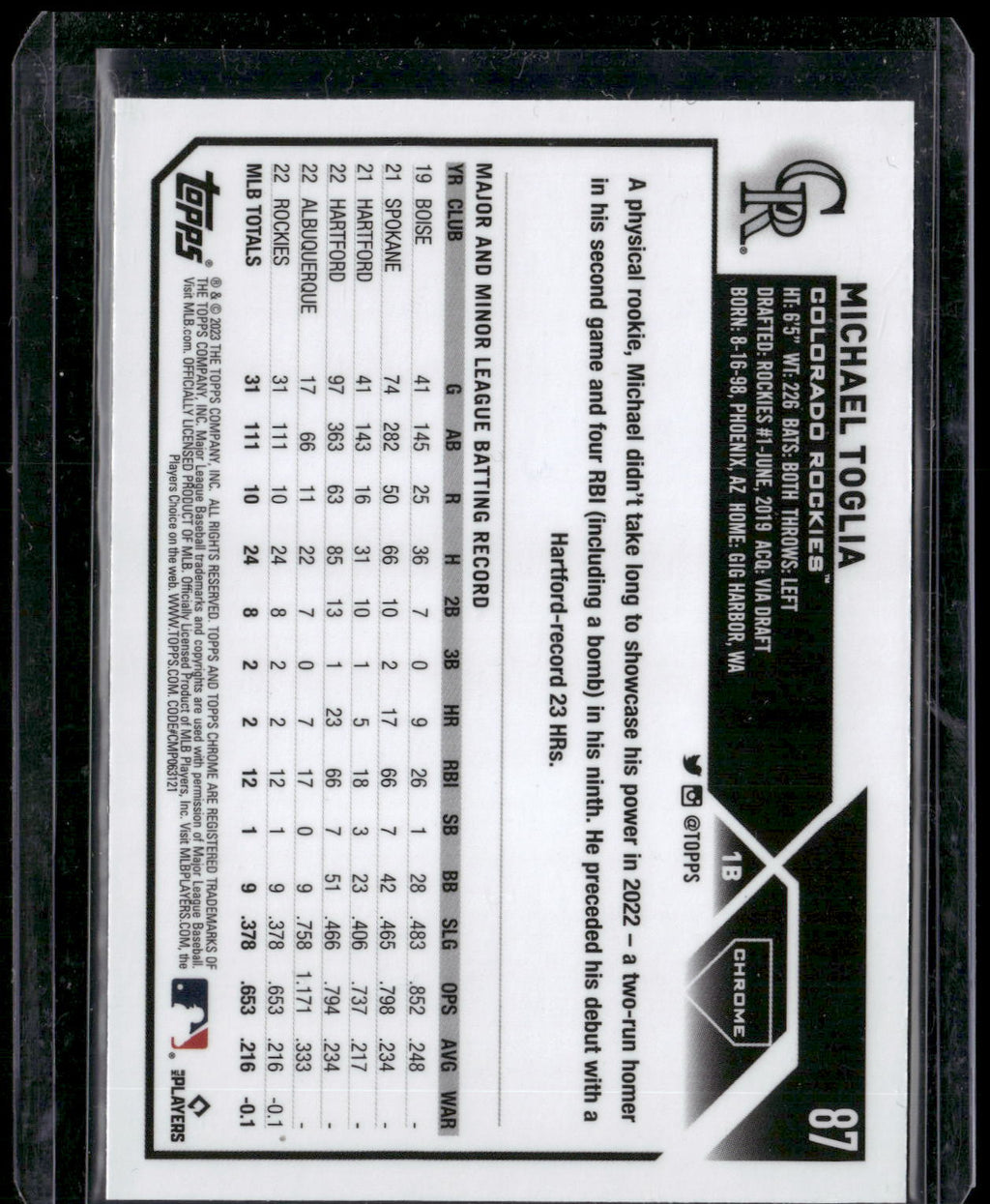 2023 Topps Chrome #87 Michael Toglia X-Fractors
