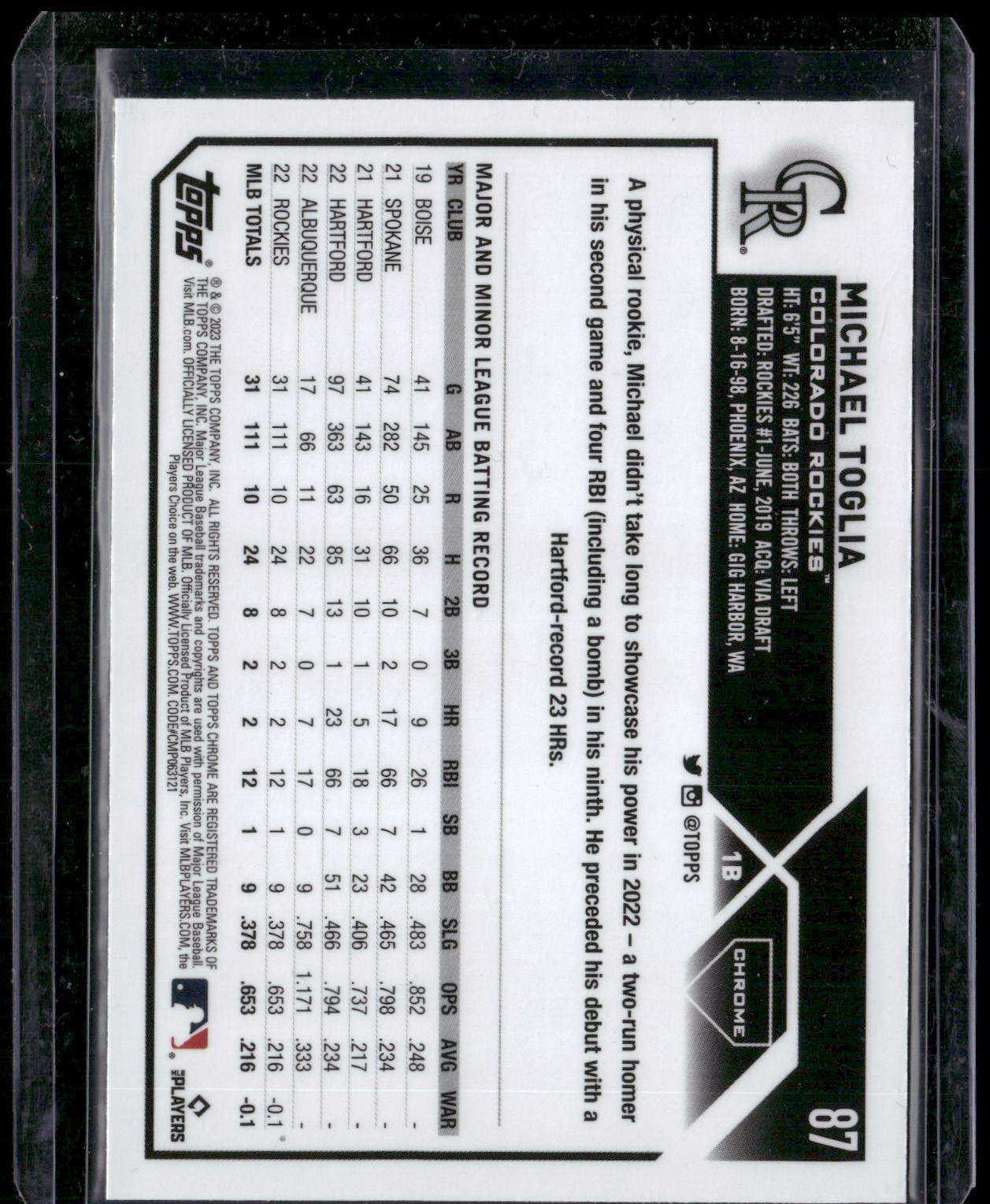 2023 Topps Chrome #87 Michael Toglia X-Fractors