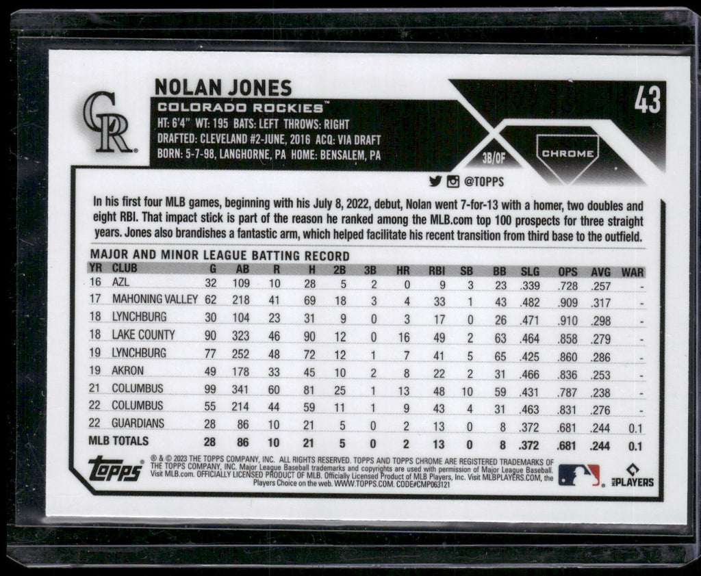 2023 Topps Chrome #43 Nolan Jones X-Fractors