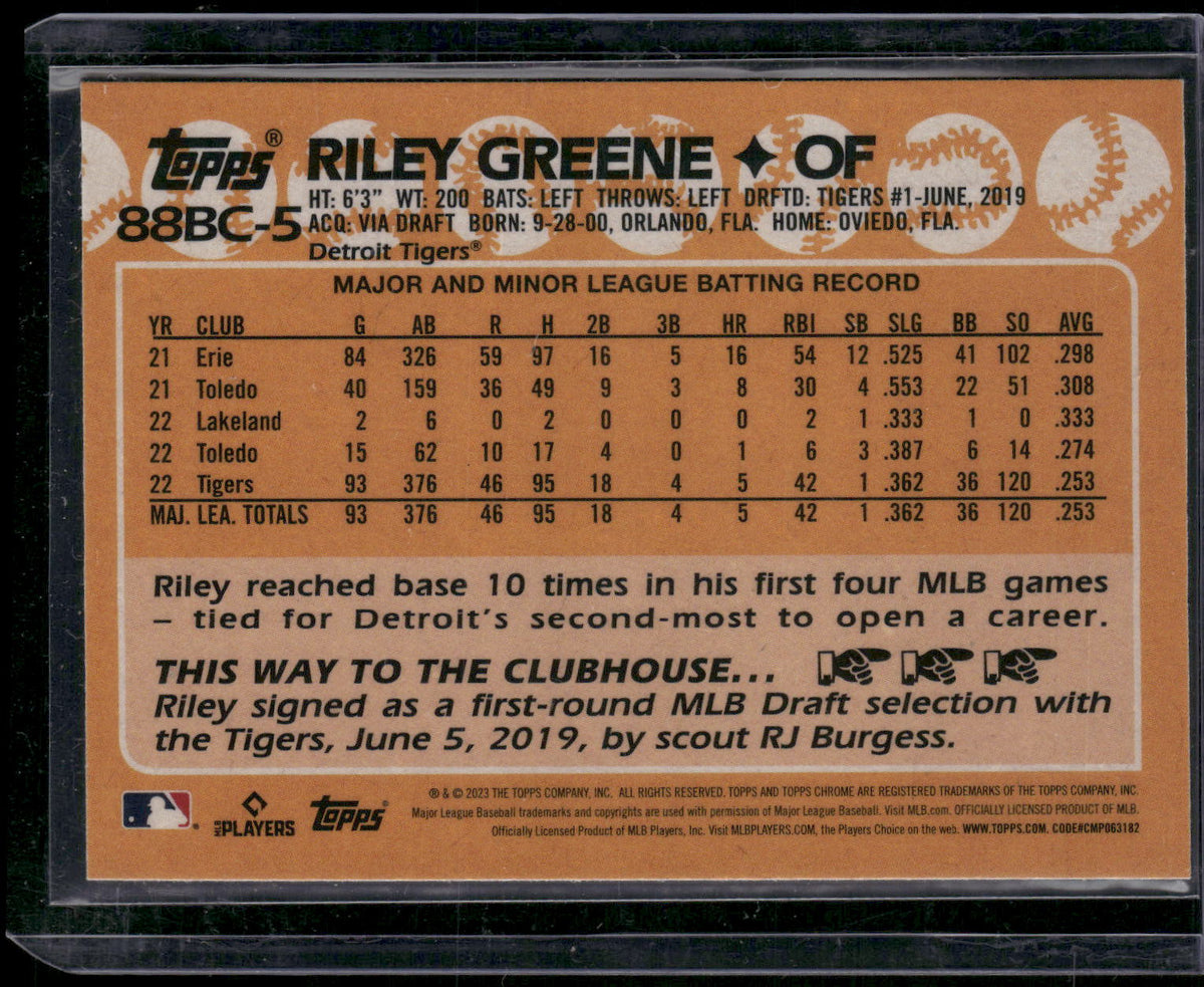 2023 Topps Chrome #88BC-5 Riley Greene 1988 Topps Baseball 35th Anniversary