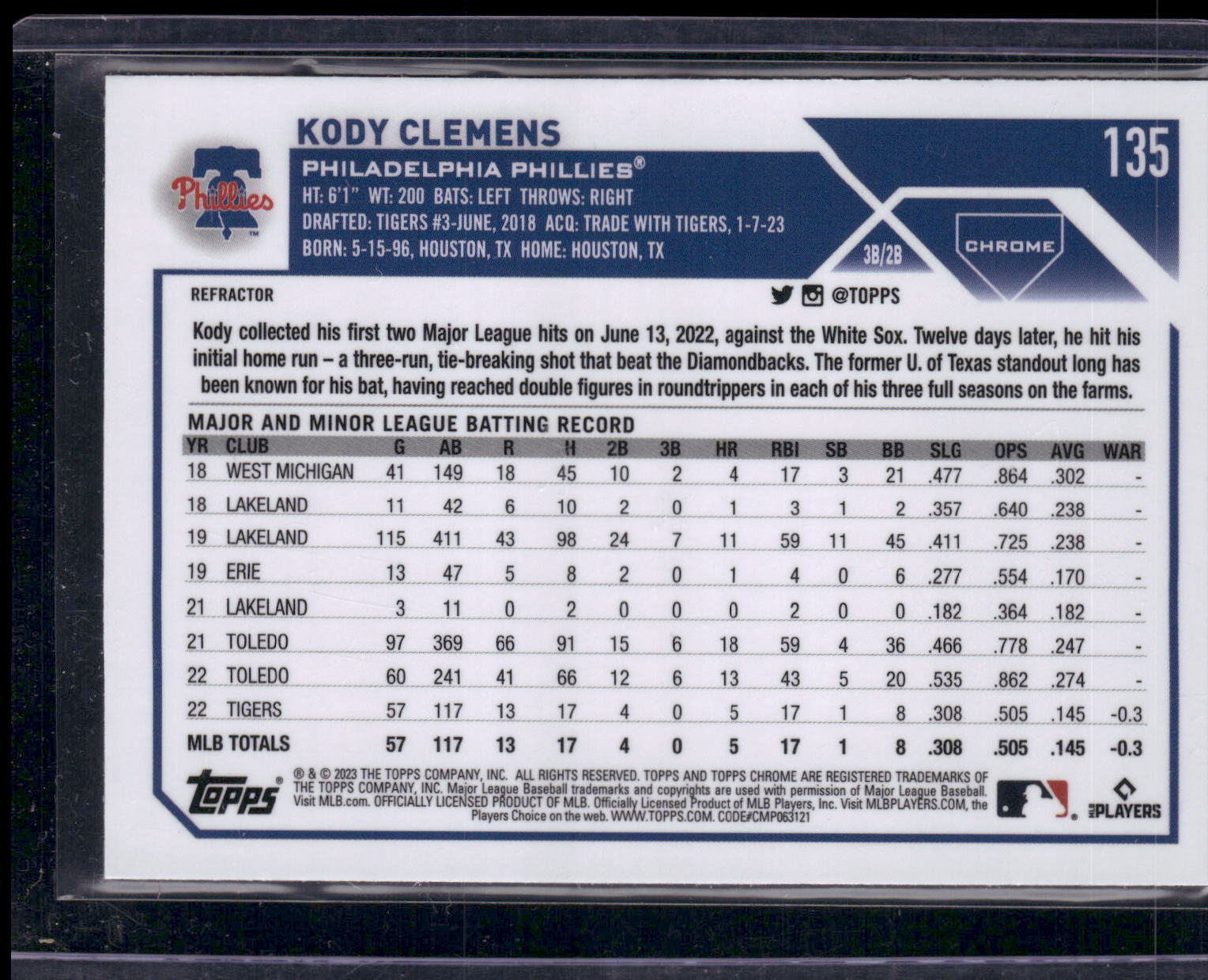 2023 Topps Chrome #135 Kody Clemens Refractors