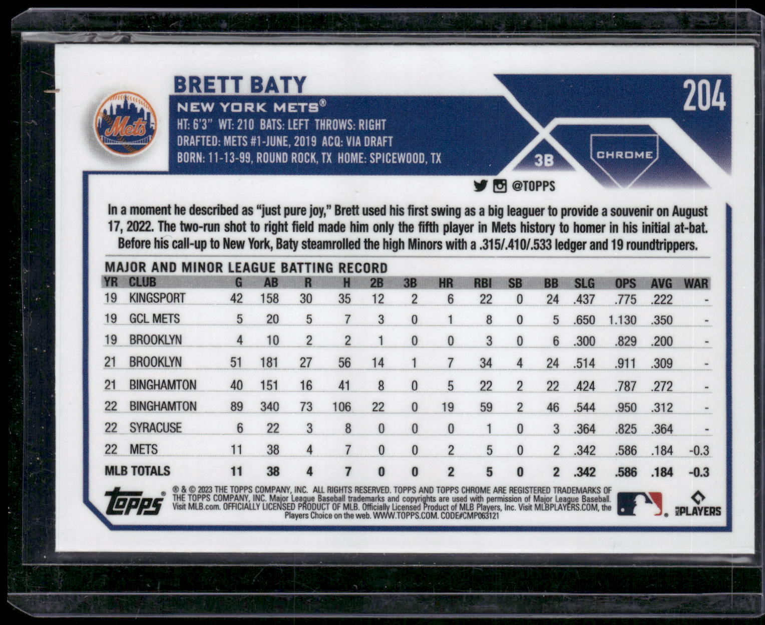 2023 Topps Chrome #204 Brett Baty