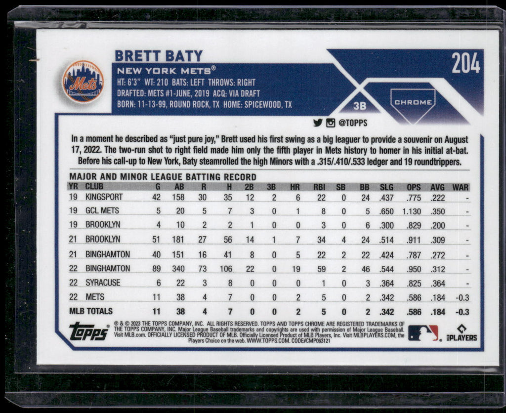 2023 Topps Chrome #204 Brett Baty