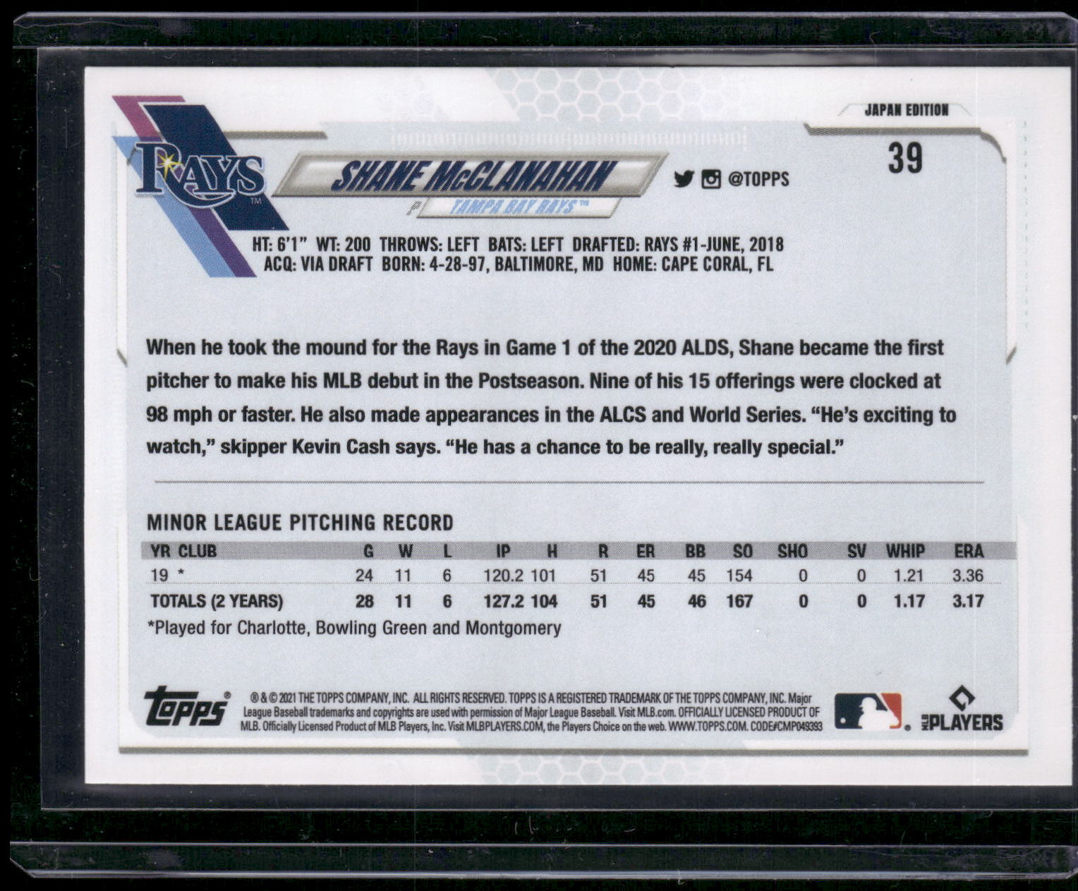 2021 Topps Japan Edition #39 Shane McClanahan