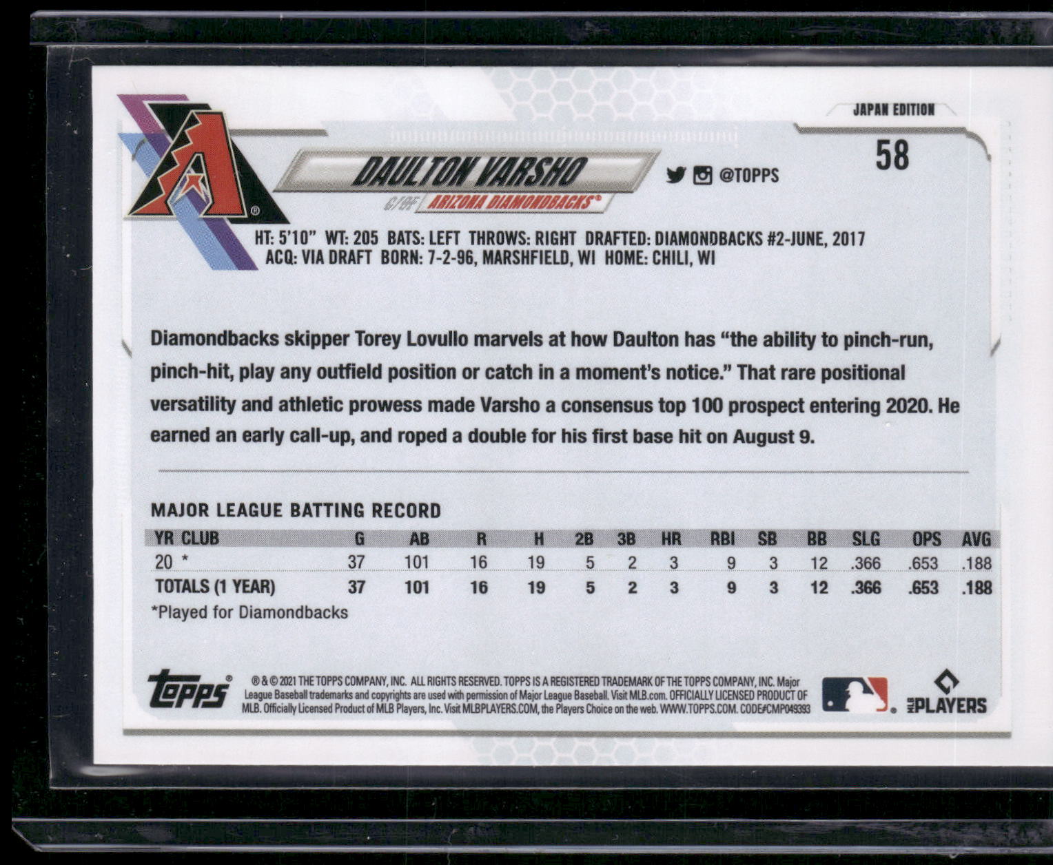 2021 Topps Japan Edition #58 Daulton Varsho