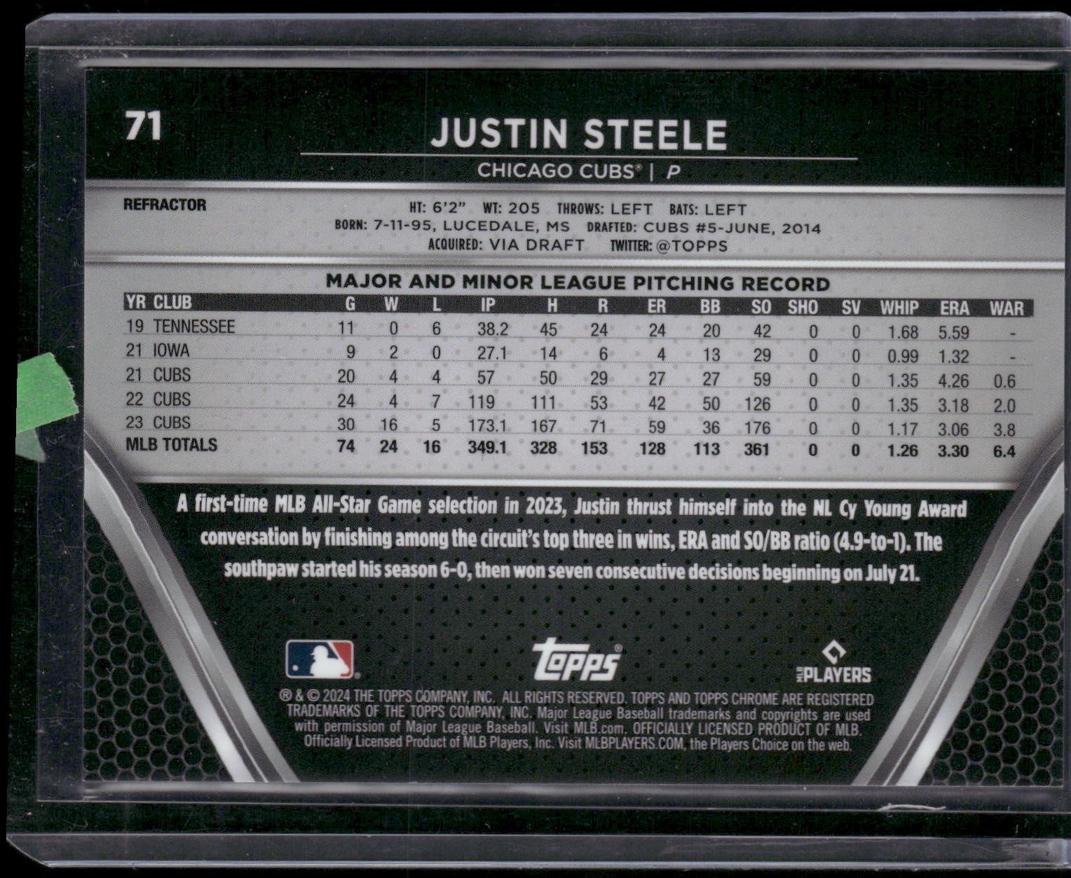 2024 Topps Chrome Black #71 Justin Steele Refractors #/199