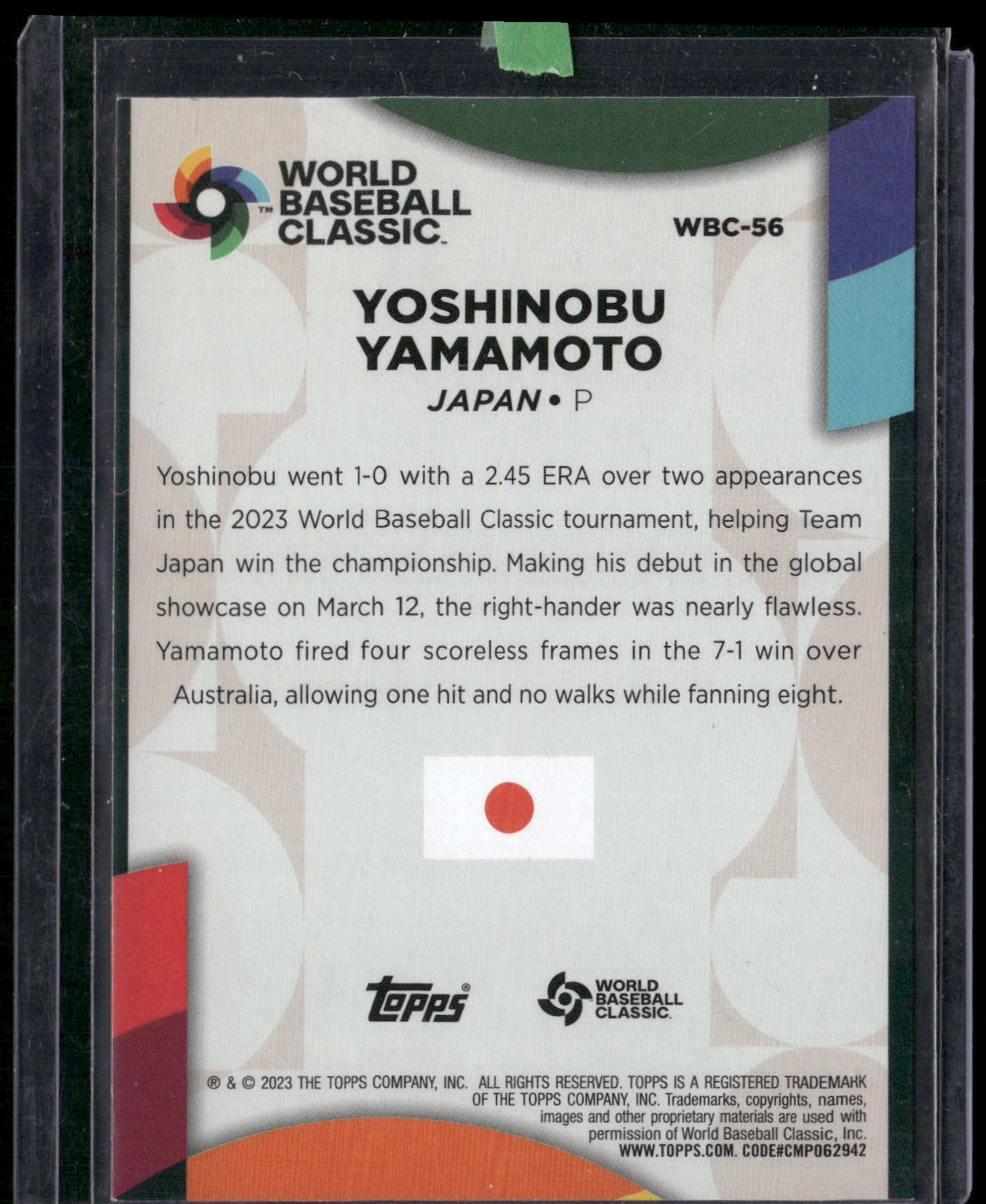 2023 Topps #WBC-56 Yoshinobu Yamamoto 2023 World Baseball Classic Stars