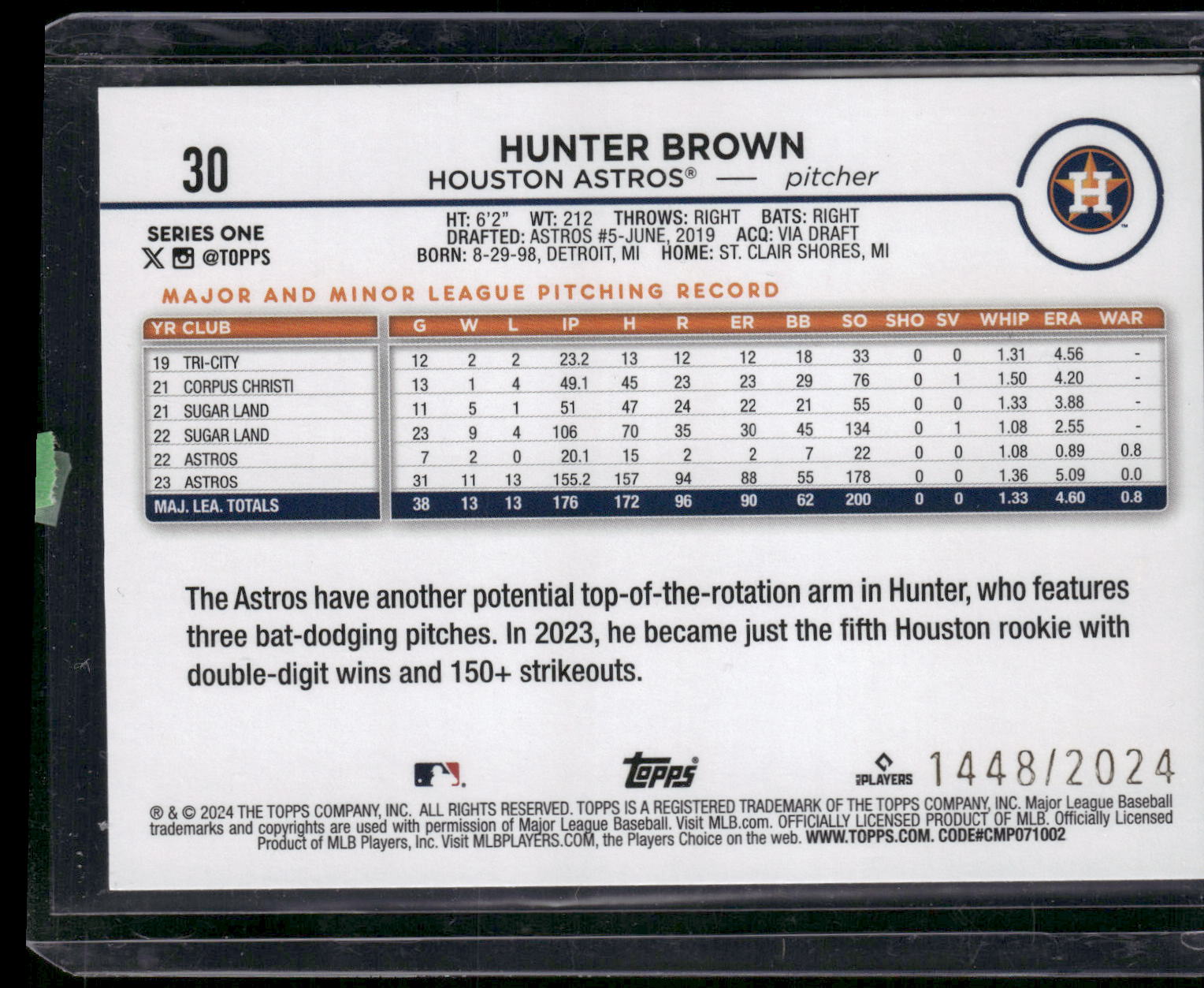 2024 Topps #30 Hunter Brown Gold #/2024