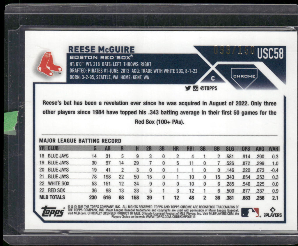 2023 Topps Chrome Update #USC58 Reese McGuire Blue #/150