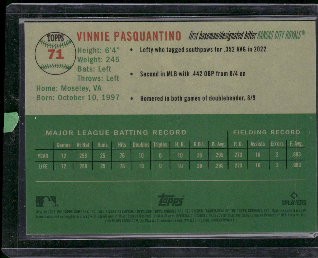 2023 Topps Chrome Platinum Anni #71 Vinnie Pasquantino Plat Lava Refrac #/100