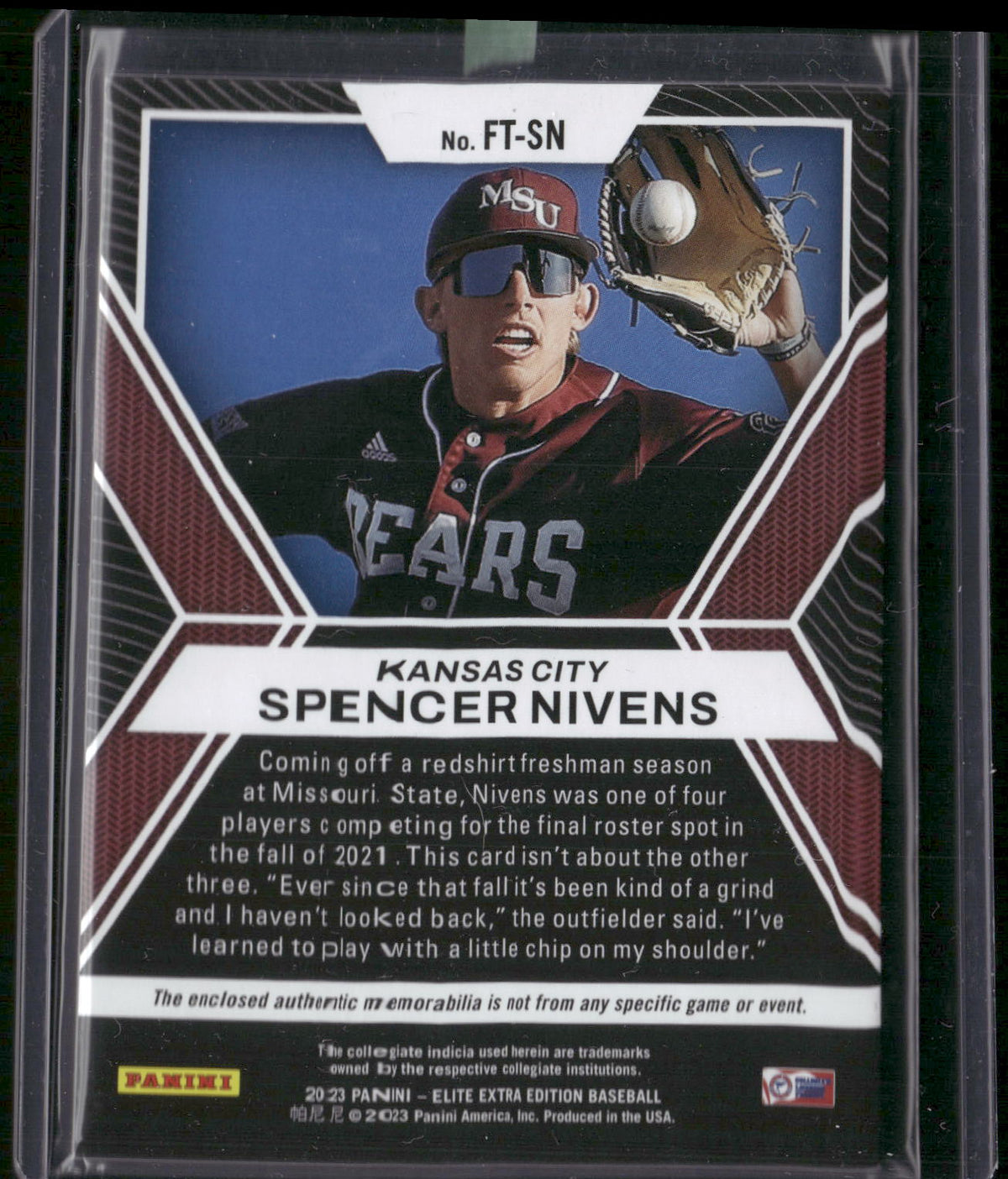 2023 Panini Elite Extra Edition #FT-SN Spencer Nivens Future Threads