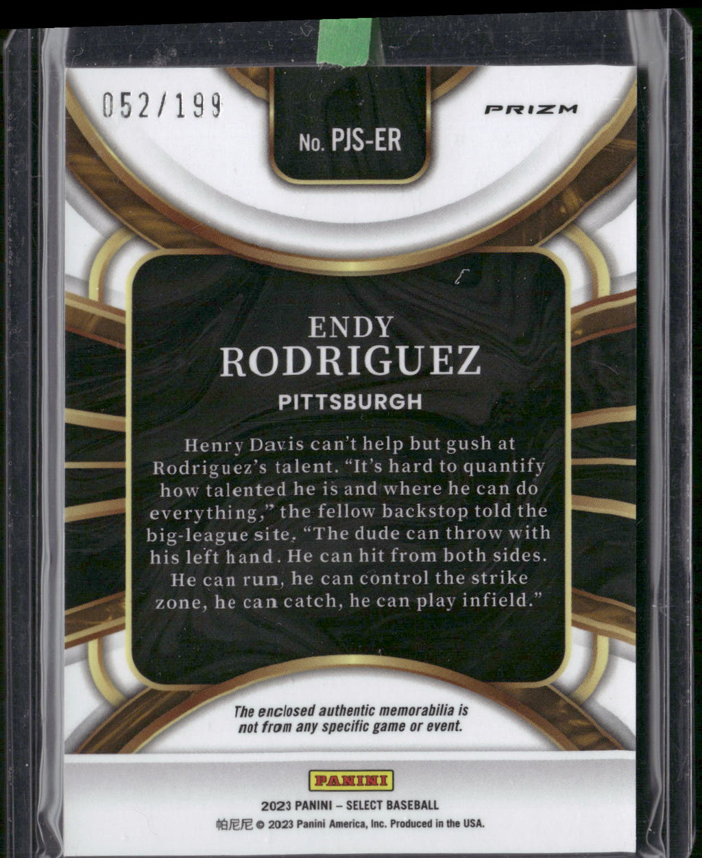 2023 Panini Select #PJS-ER Endy Rodriguez Rookie Jumbo Swatch Silver Prizm #/199