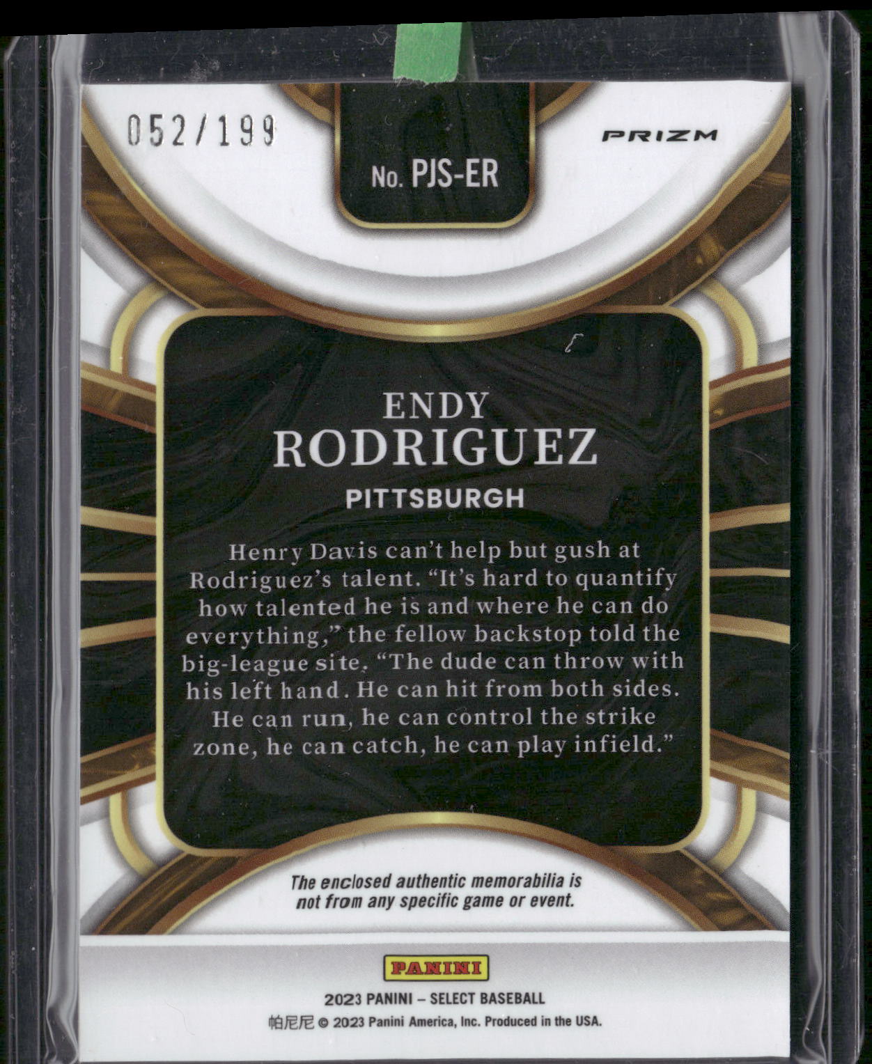 2023 Panini Select #PJS-ER Endy Rodriguez Rookie Jumbo Swatch Silver Prizm #/199
